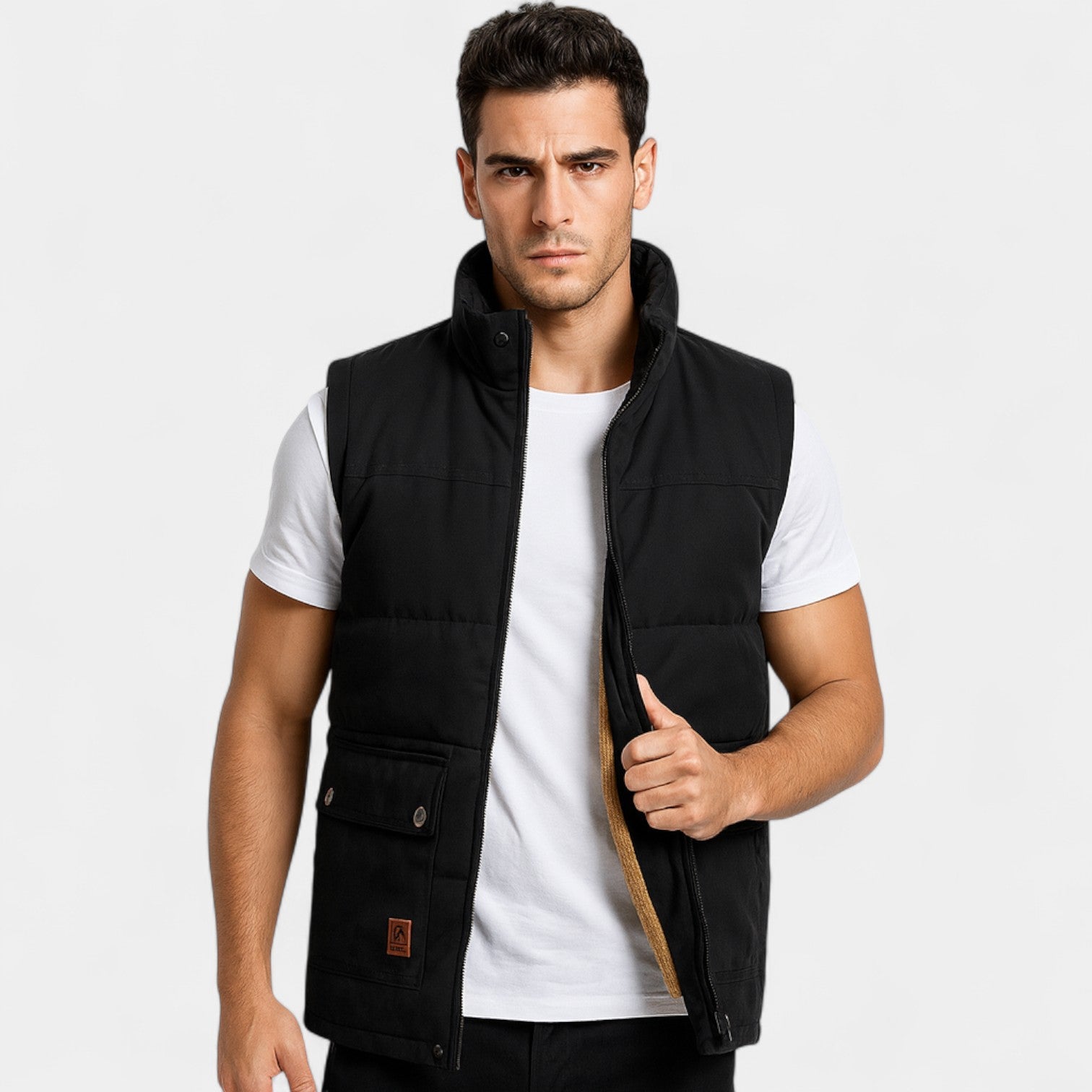 Riche | Gilet sans manches homme coton doublé velours – couche minimaliste raffinée