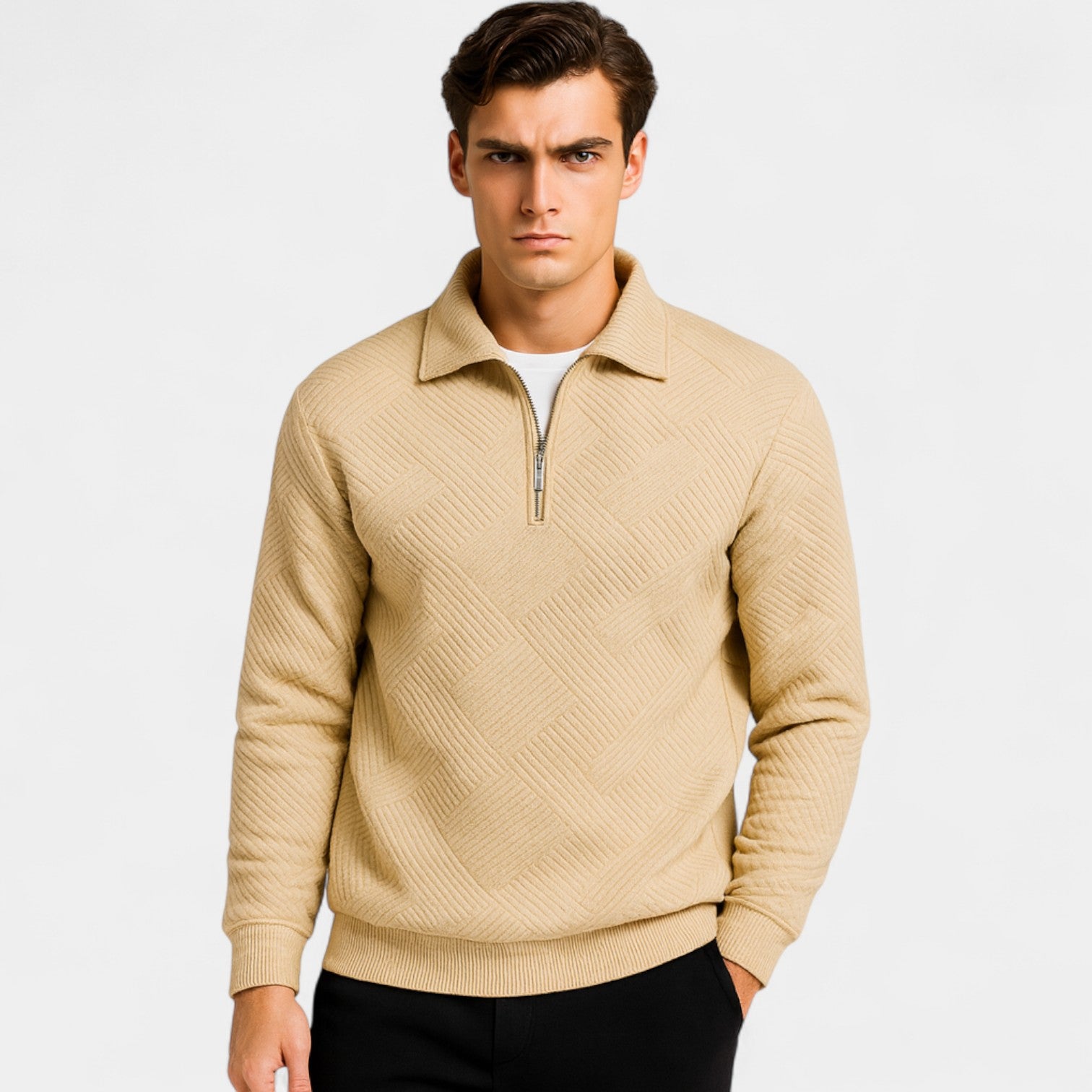 Riche | Quart-zip homme col à revers fibre – Coupe décontractée minimaliste