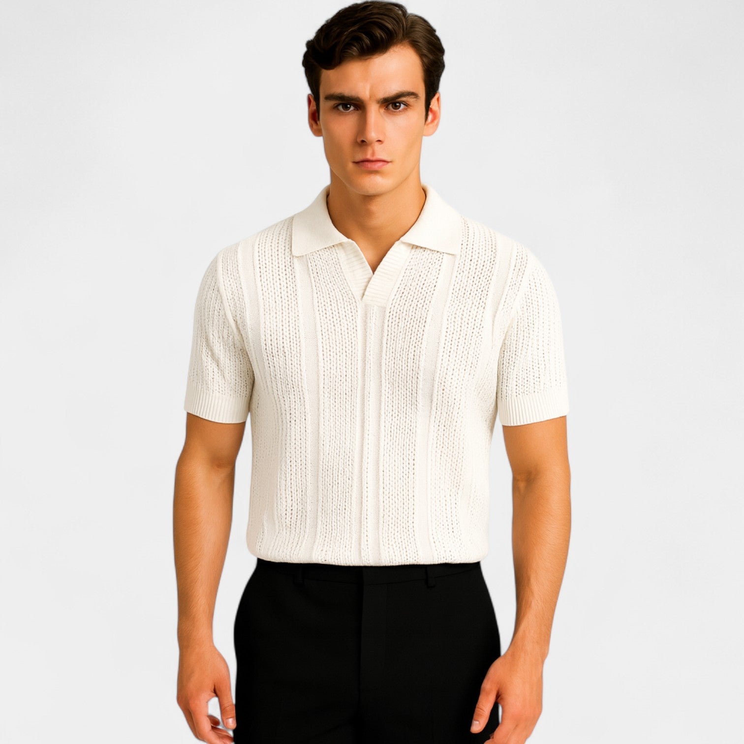 Riche | Polo homme maille ajourée – Essentiel estival raffiné