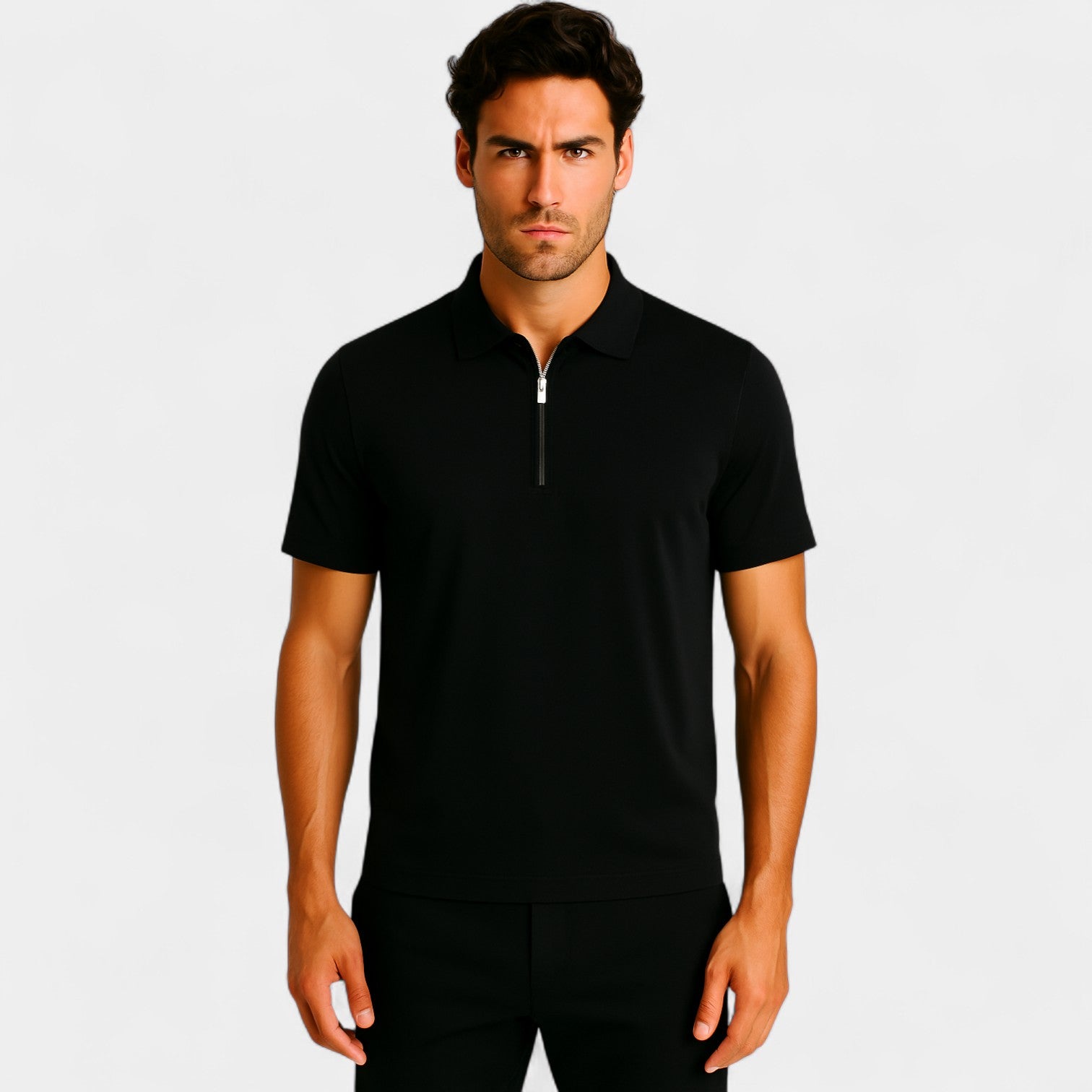 Riche | Polo homme soie glacée sans couture – Quart de zip coupe luxe