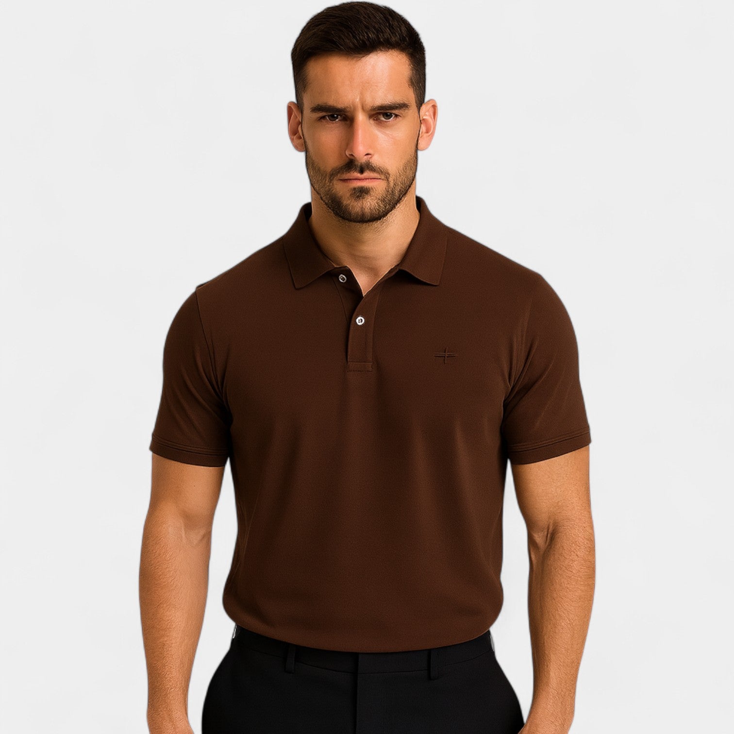 Riche | Polo homme coton brodé - manches courtes col raffiné