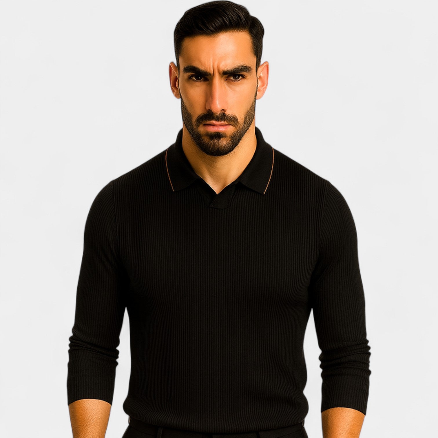 Riche | Polo homme mélange technique manches longues – élégance rayée minimaliste