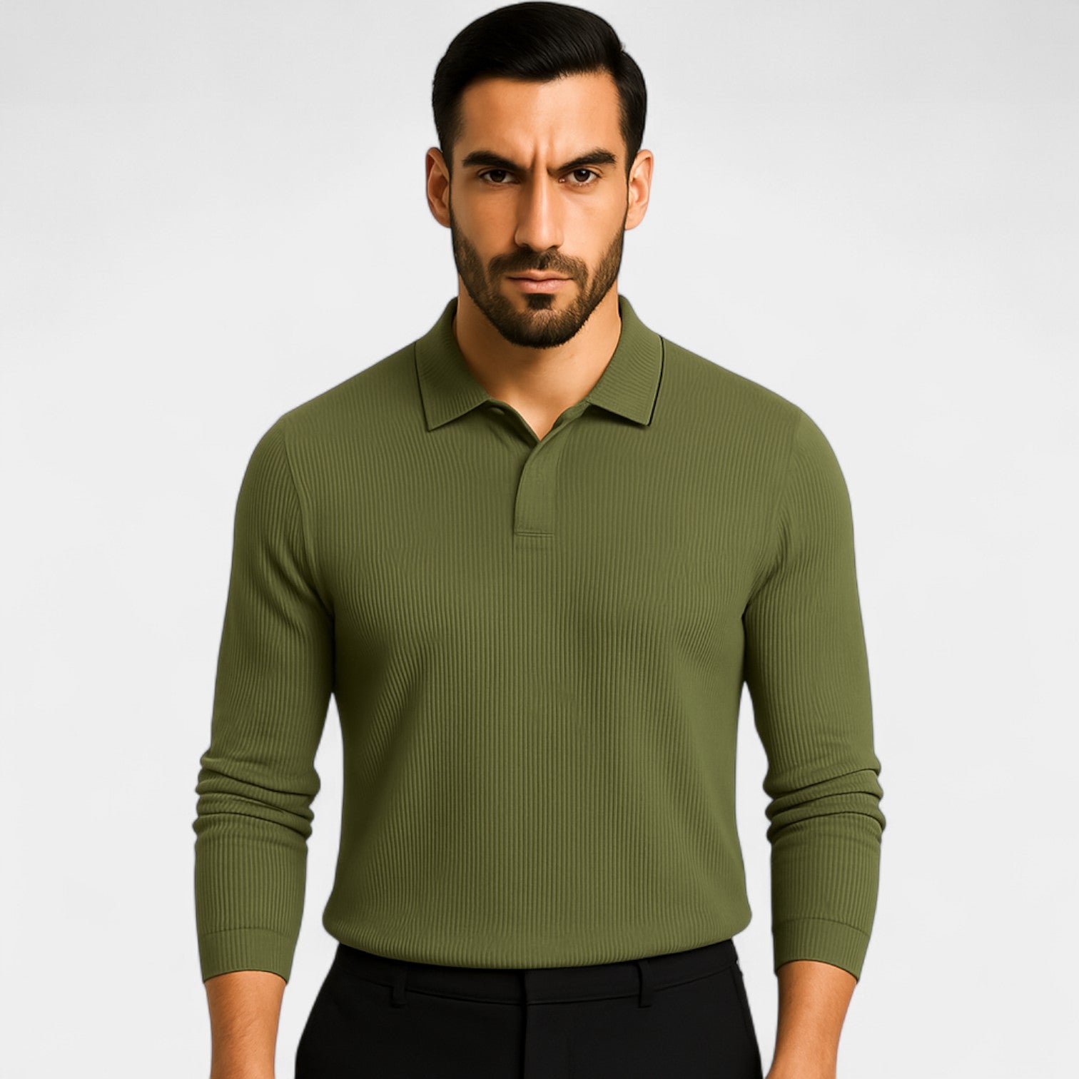 Riche | Polo homme mélange technique manches longues – élégance rayée minimaliste