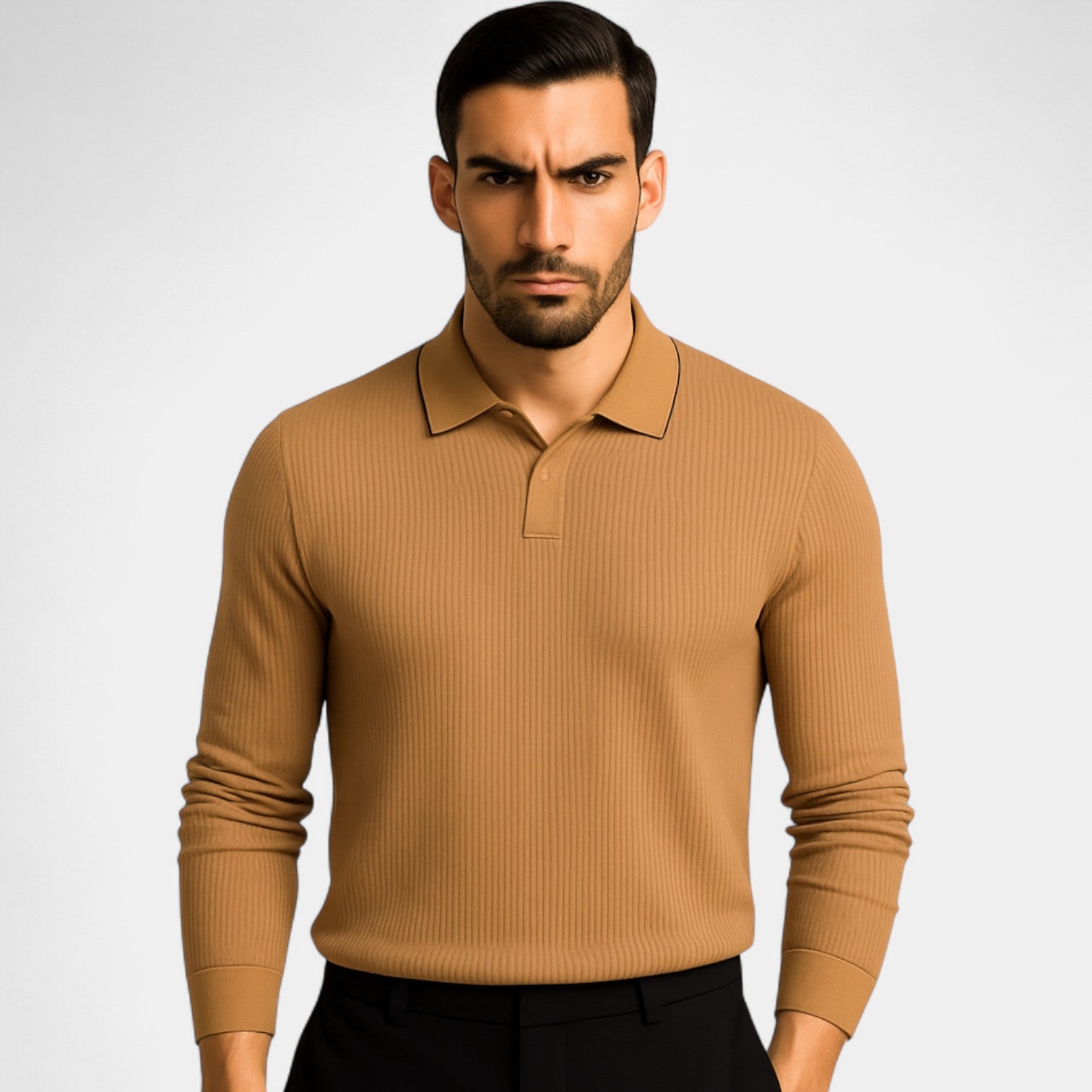 Riche | Polo homme mélange technique manches longues – élégance rayée minimaliste