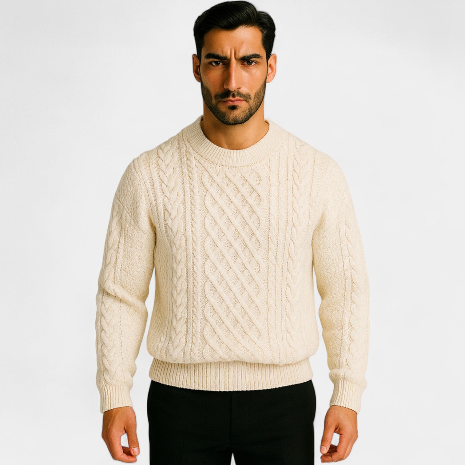Riche | Pull homme maille coton - Torsades coupe ample