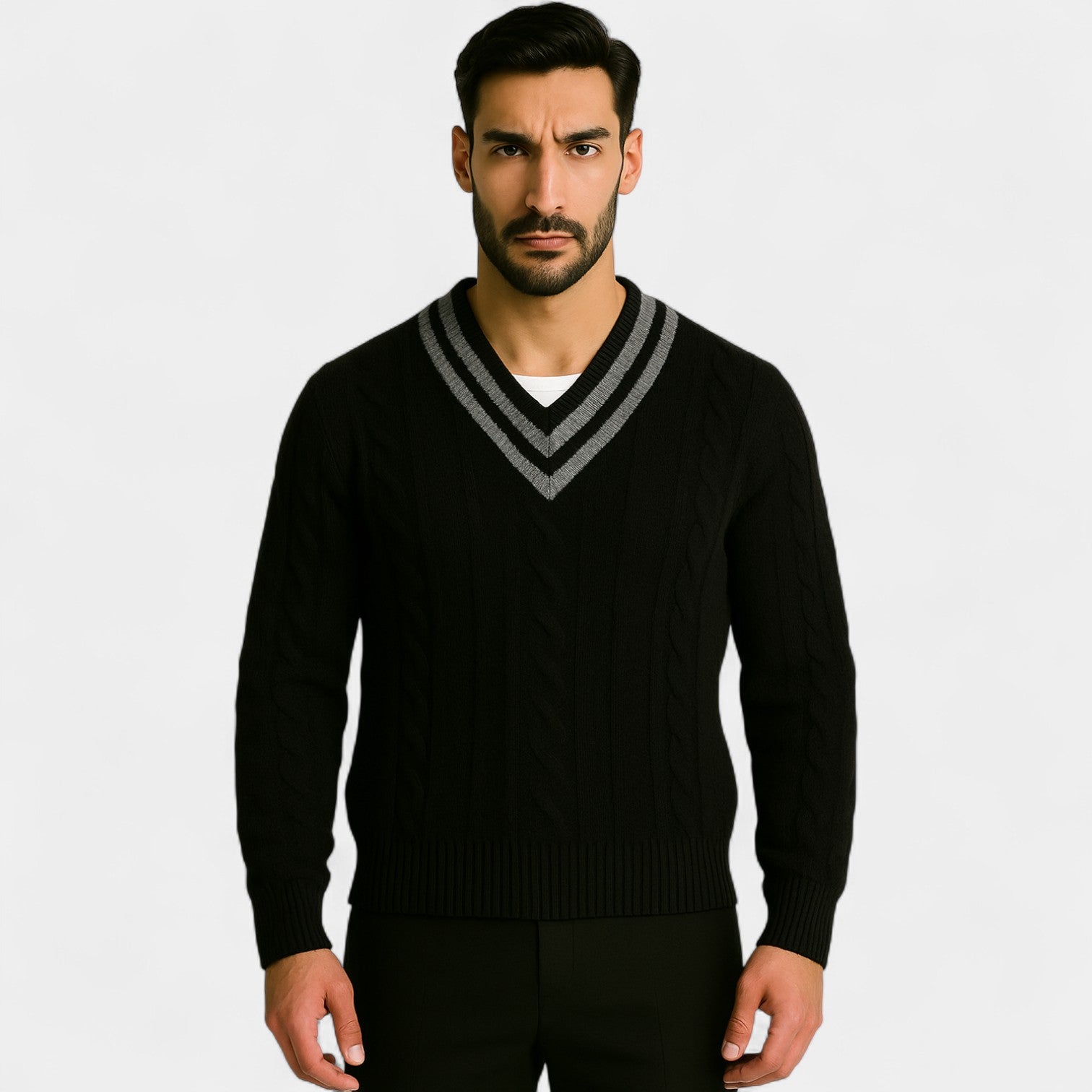 Riche | Pull torsadé homme col V – coupe décontractée