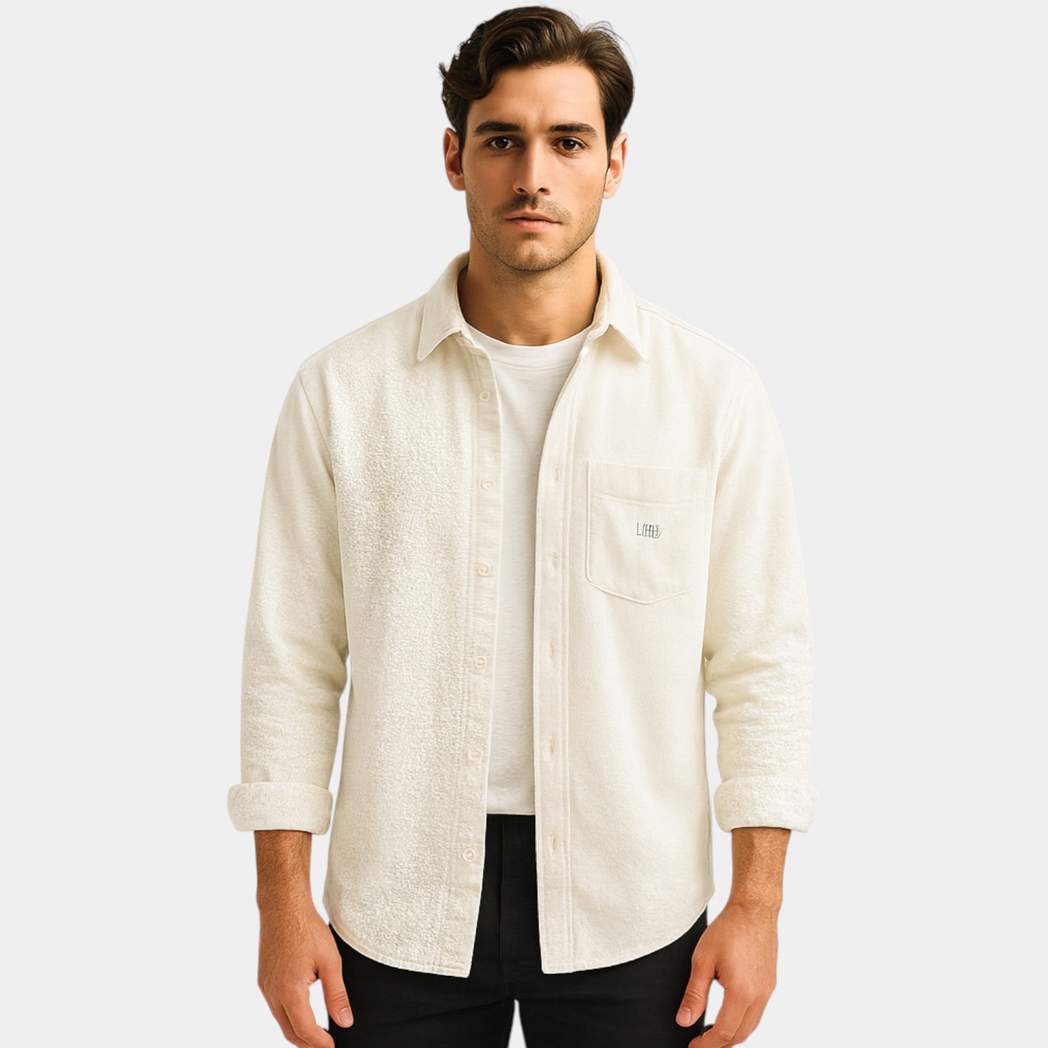 Riche | Chemise homme coton manches longues – brossée ajustée casual