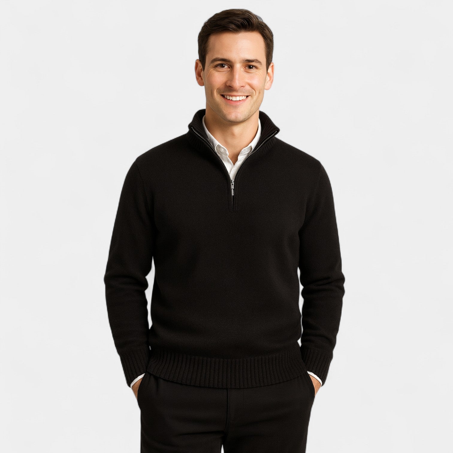 Riche | Pull zippé un quart homme coton mélangé thermique – essentiel hivernal raffiné