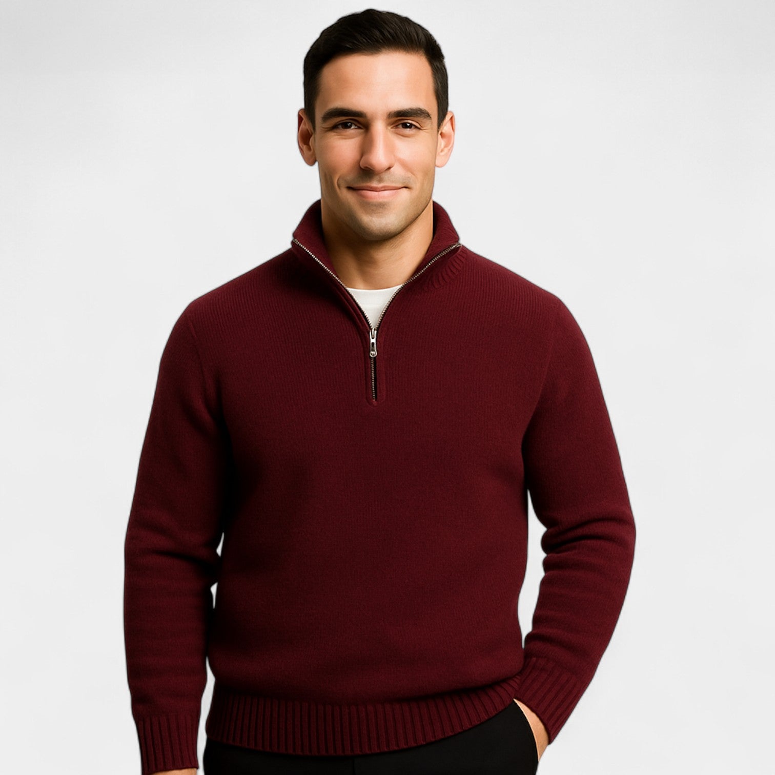 Riche | Pull zippé un quart homme coton mélangé thermique – essentiel hivernal raffiné