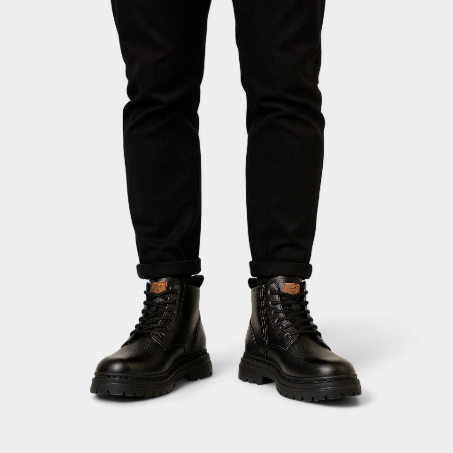 Riche | Bottes rétro homme cuir PU – Semelle épaisse mi-haute