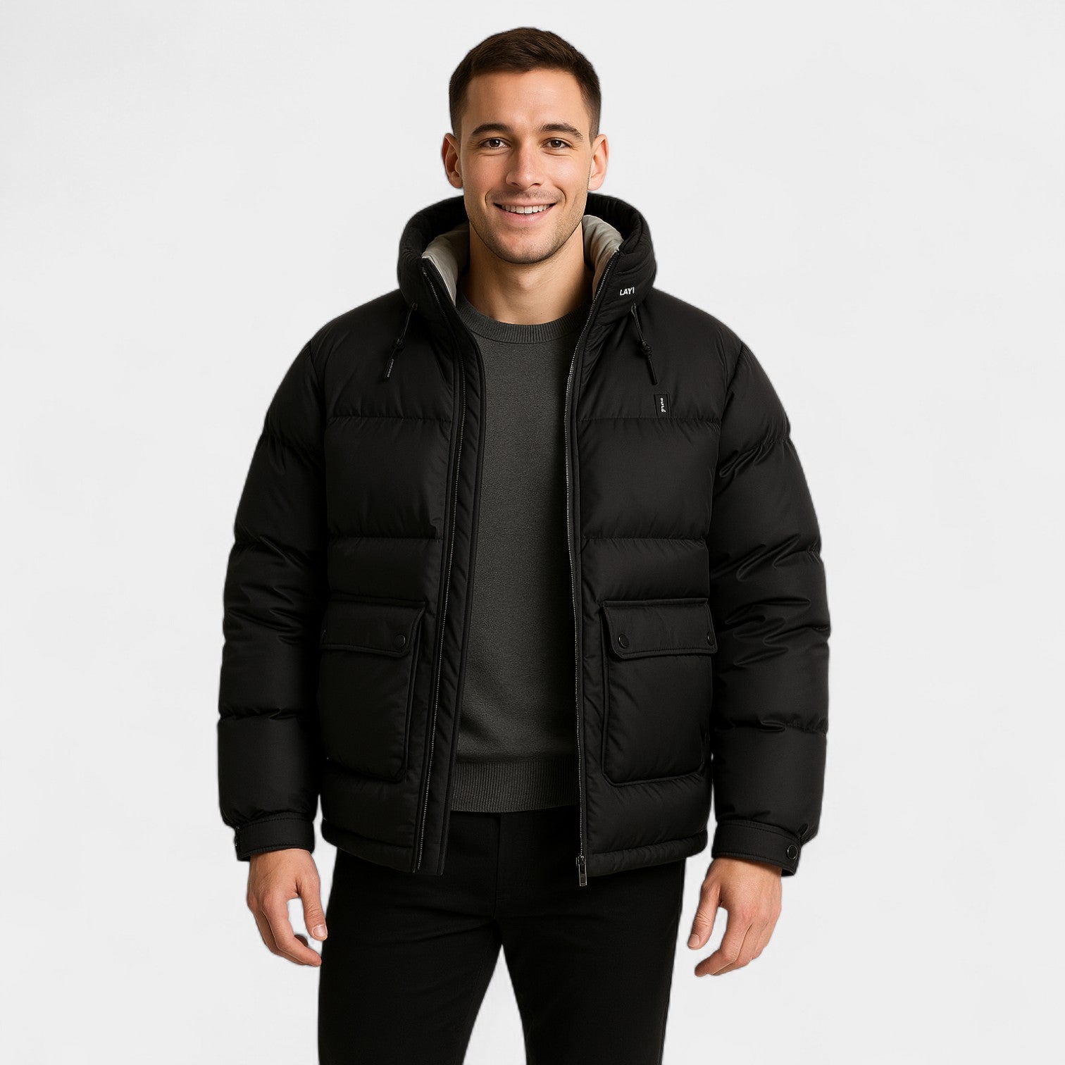 Riche | Doudoune homme à capuche duvet mélangé – chaude, raffinée, silhouette hivernale