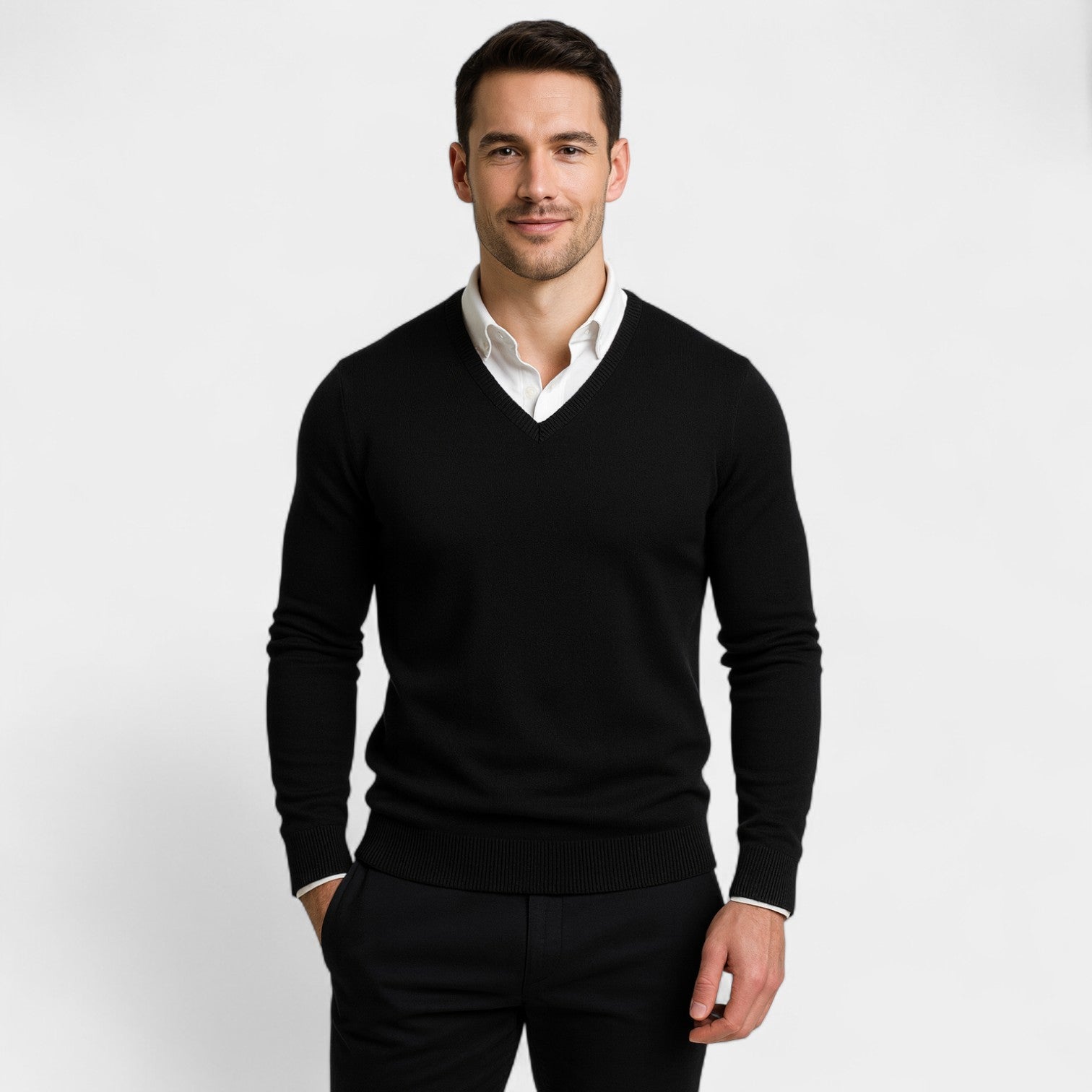Riche | Pull col V homme – Coupe slim en maille technique