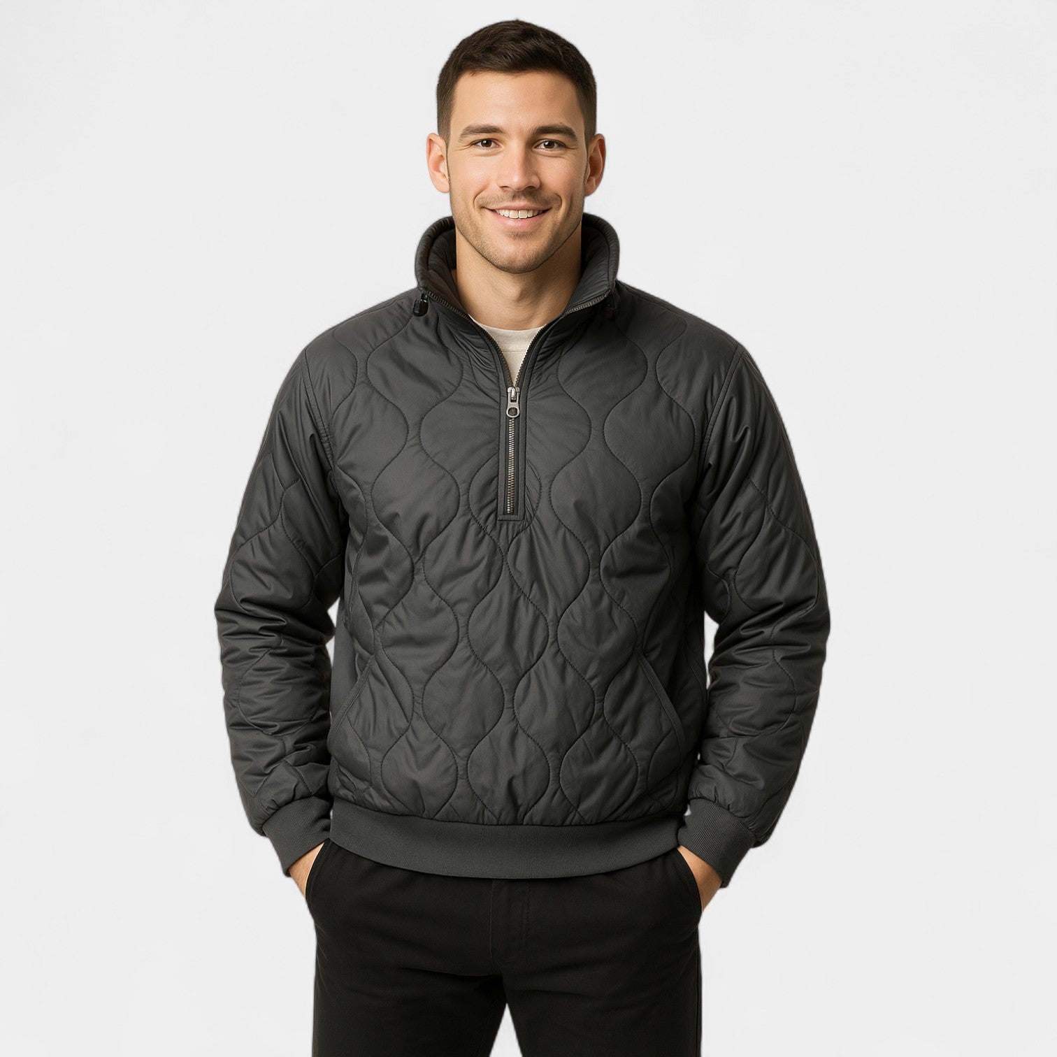 Riche | Veste homme matelassée demi-zip coton rembourré – raffinée, chaude, silhouette à col montant