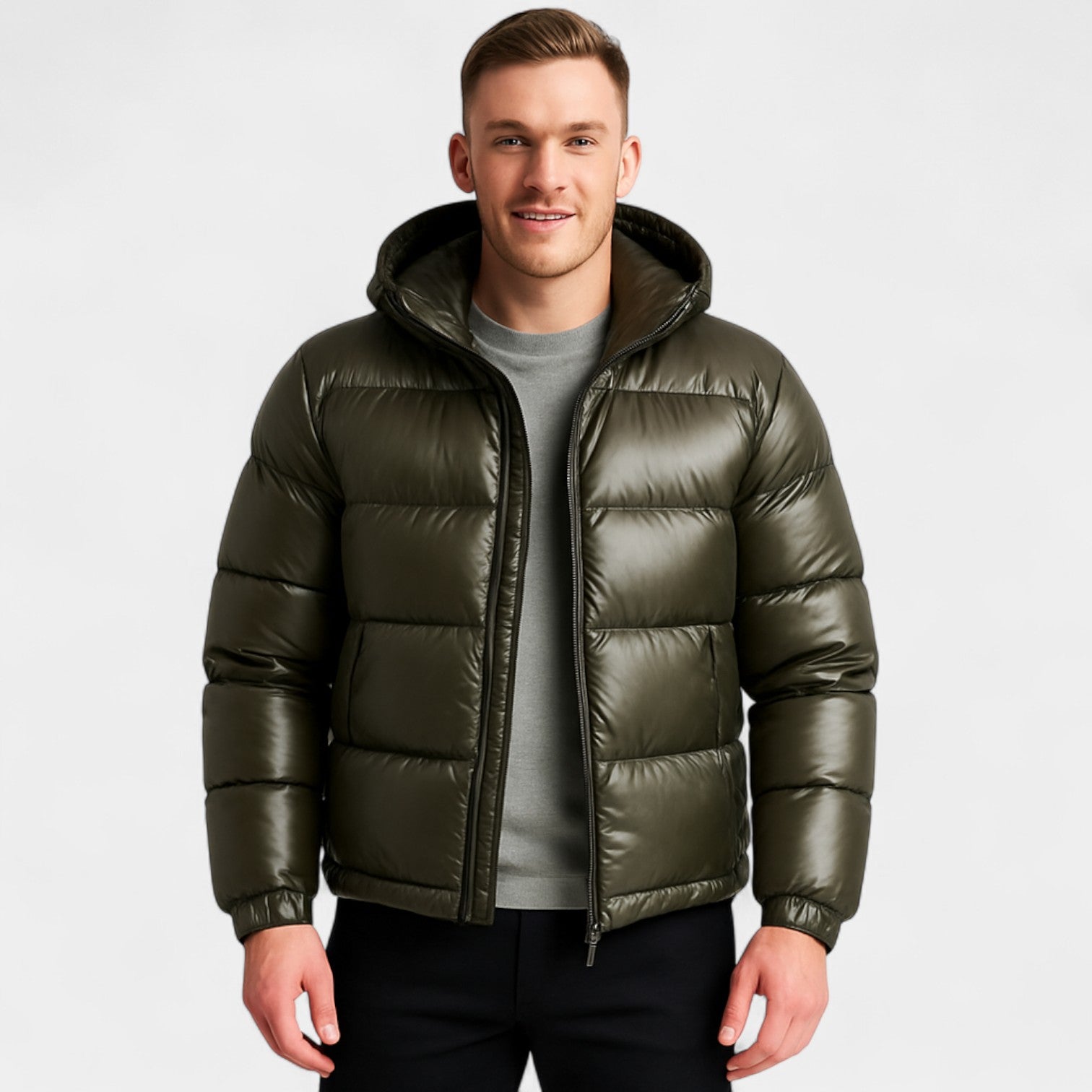 Riche | Doudoune homme à capuche en duvet – chaude, moderne, silhouette raffinée