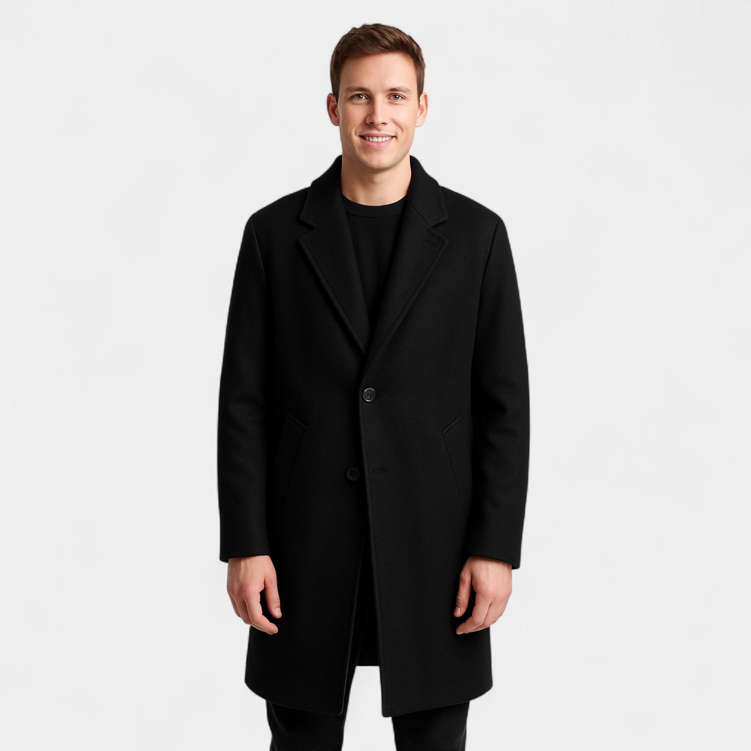 Riche | Trench-coat homme croisé en laine mélangée – ajusté, raffiné, silhouette mi-longue