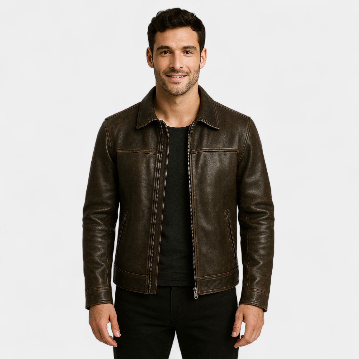 Riche | Veste homme cuir de vachette mate vintage – raffinée, affirmée, silhouette quotidienne