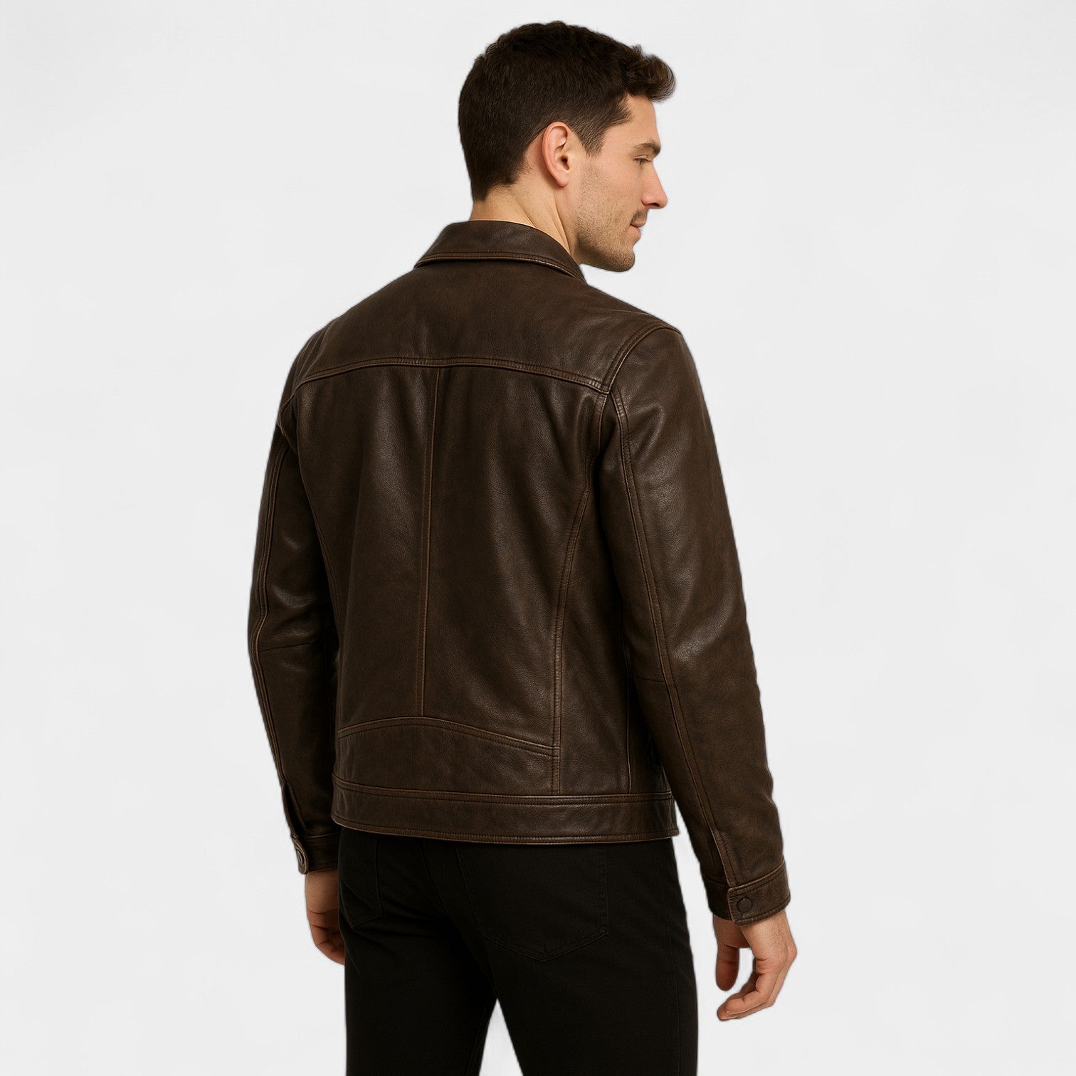 Riche | Veste homme cuir de vachette mate vintage – raffinée, affirmée, silhouette quotidienne