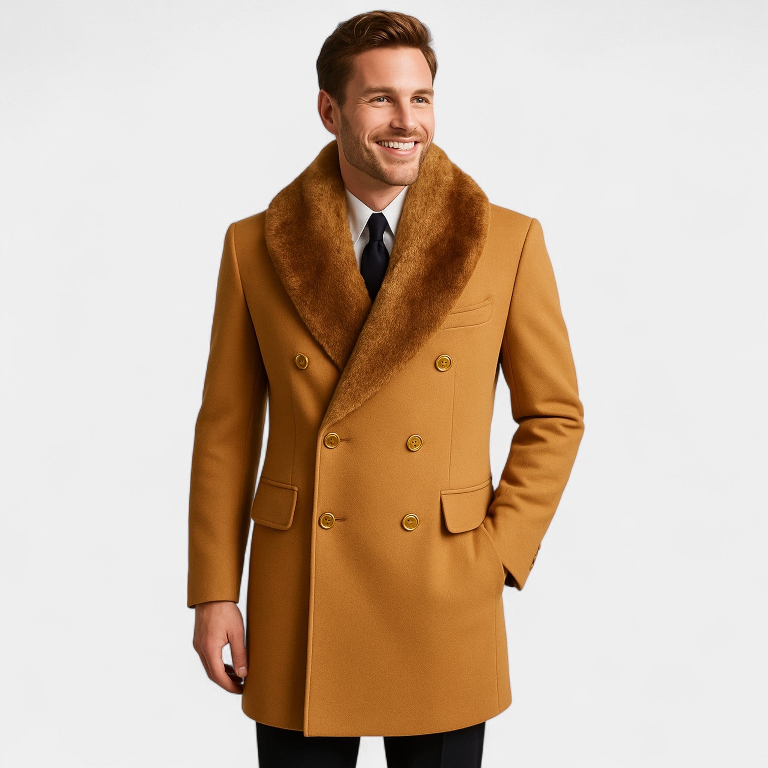 Riche | Veste homme mi-longue col polo en laine – raffinée, ajustée, silhouette hivernale