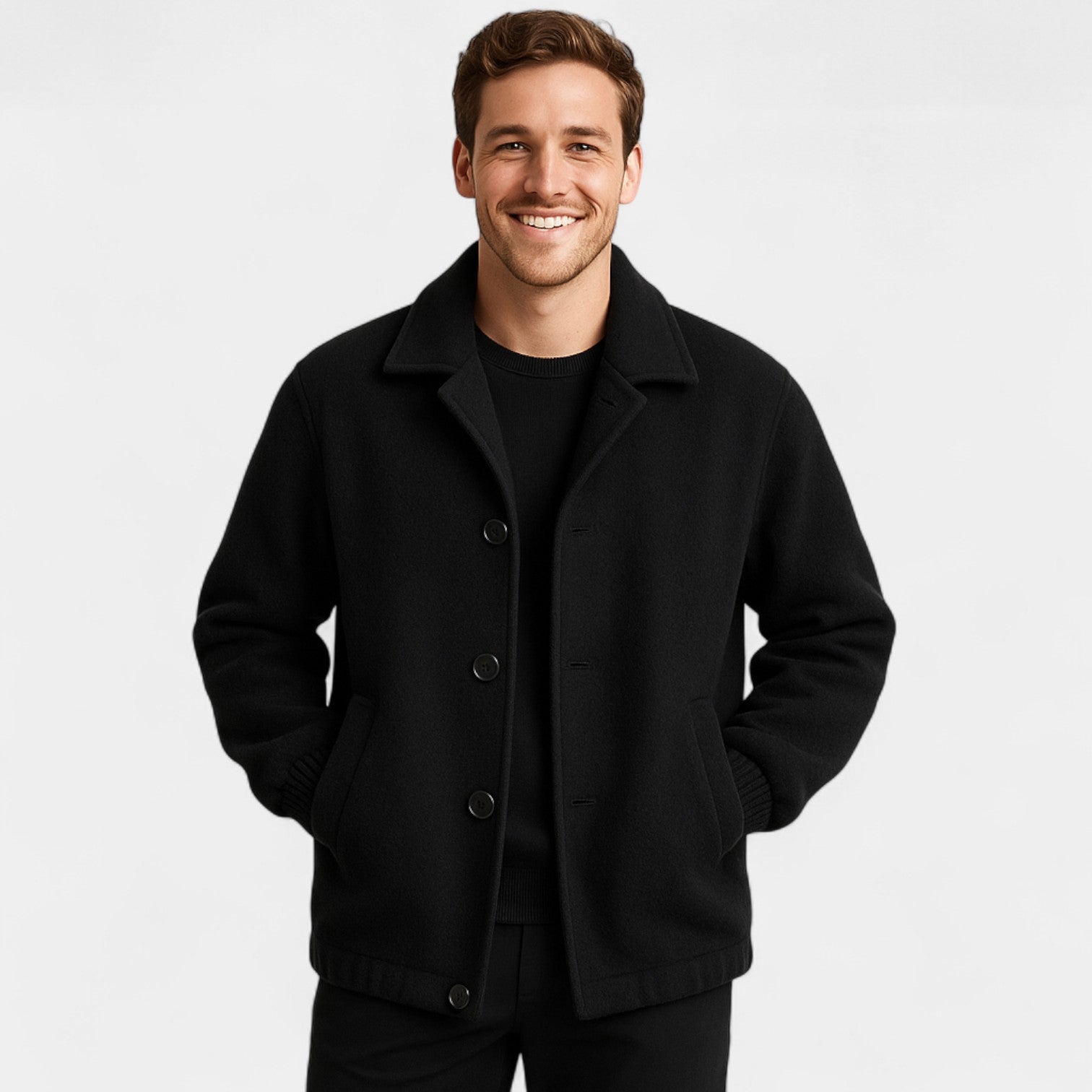 Riche | Manteau trench homme en laine mi-long – raffiné, ajusté, silhouette intemporelle