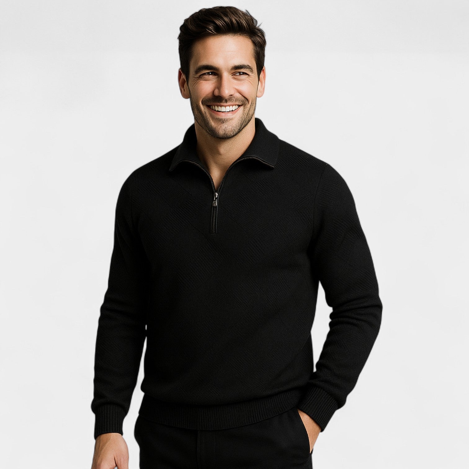 Riche | Pull homme à col revers demi-zip coupe ample – raffiné, décontracté, silhouette moderne