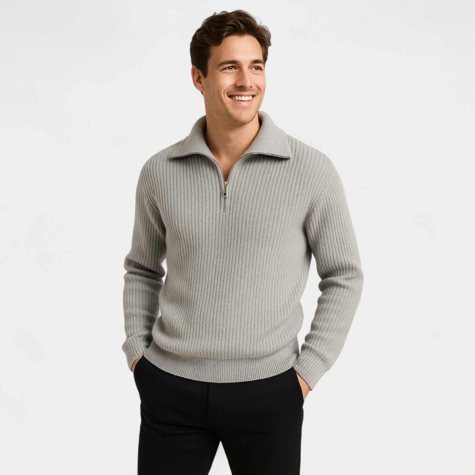 Riche | Pull homme quart zip en maille uni – raffiné, ajusté, tricot du quotidien