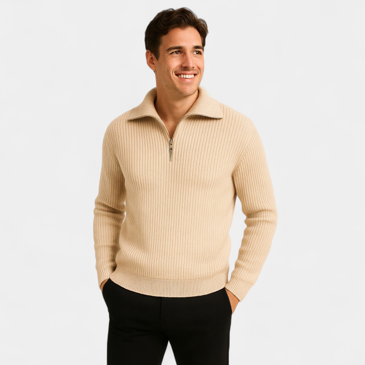 Riche | Pull homme quart zip en maille uni – raffiné, ajusté, tricot du quotidien