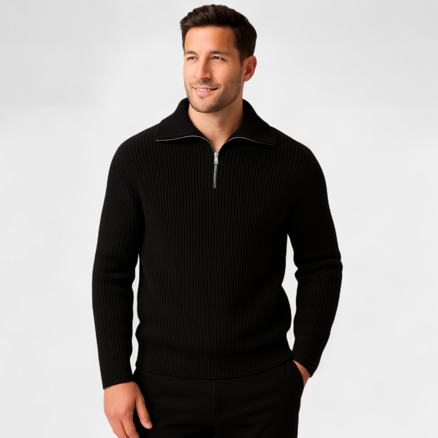 Riche | Pull homme quart zip en maille uni – raffiné, ajusté, tricot du quotidien