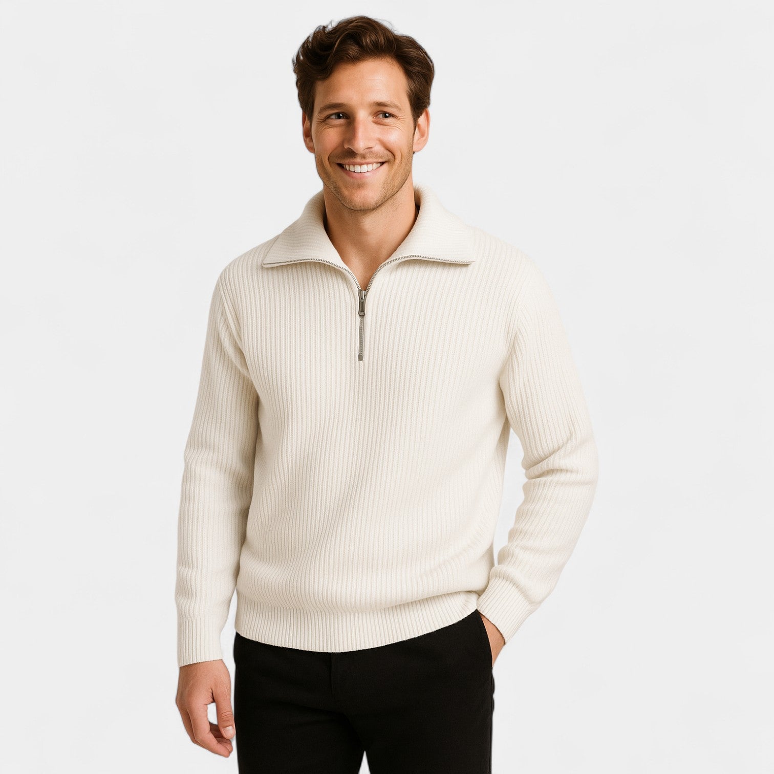 Riche | Pull homme quart zip en maille uni – raffiné, ajusté, tricot du quotidien