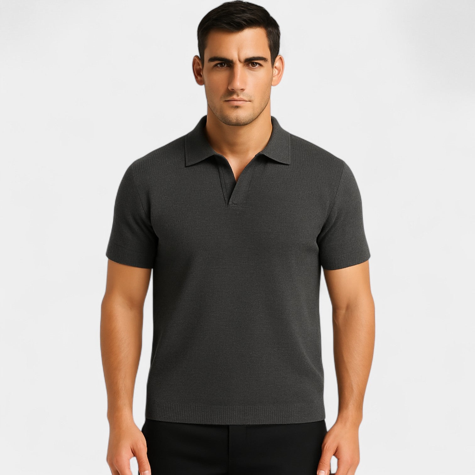 Riche | Polo Homme Slim Fit Maille – Style Minimaliste Sans Boutons