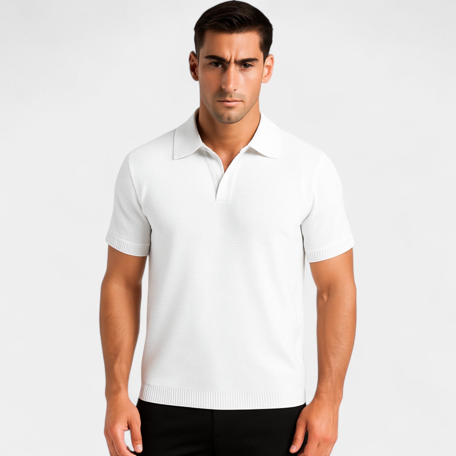 Riche | Polo Homme Slim Fit Maille – Style Minimaliste Sans Boutons