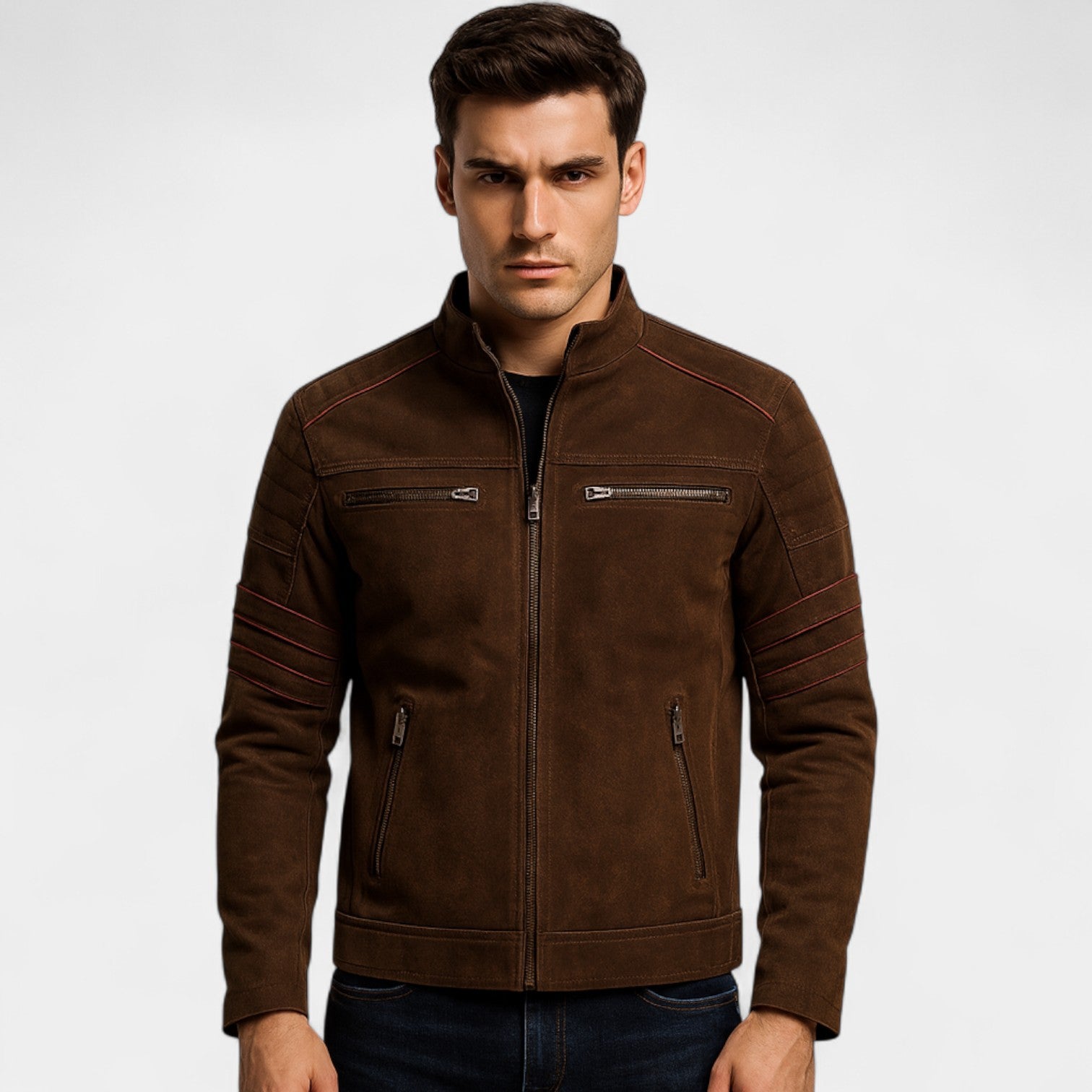 Riche | Veste biker homme cuir suédé – coupe slim streetwear