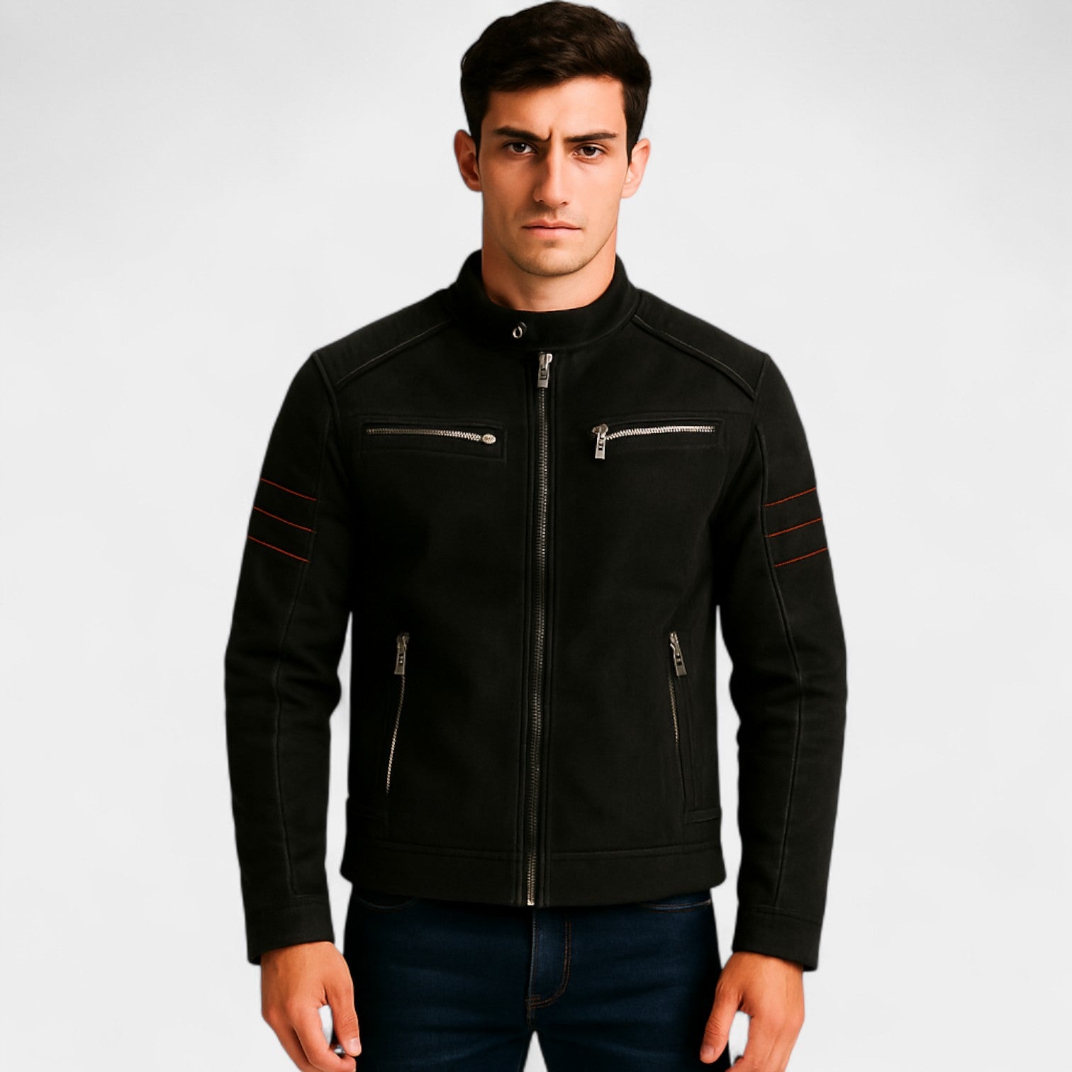 Riche | Veste biker homme cuir suédé – coupe slim streetwear