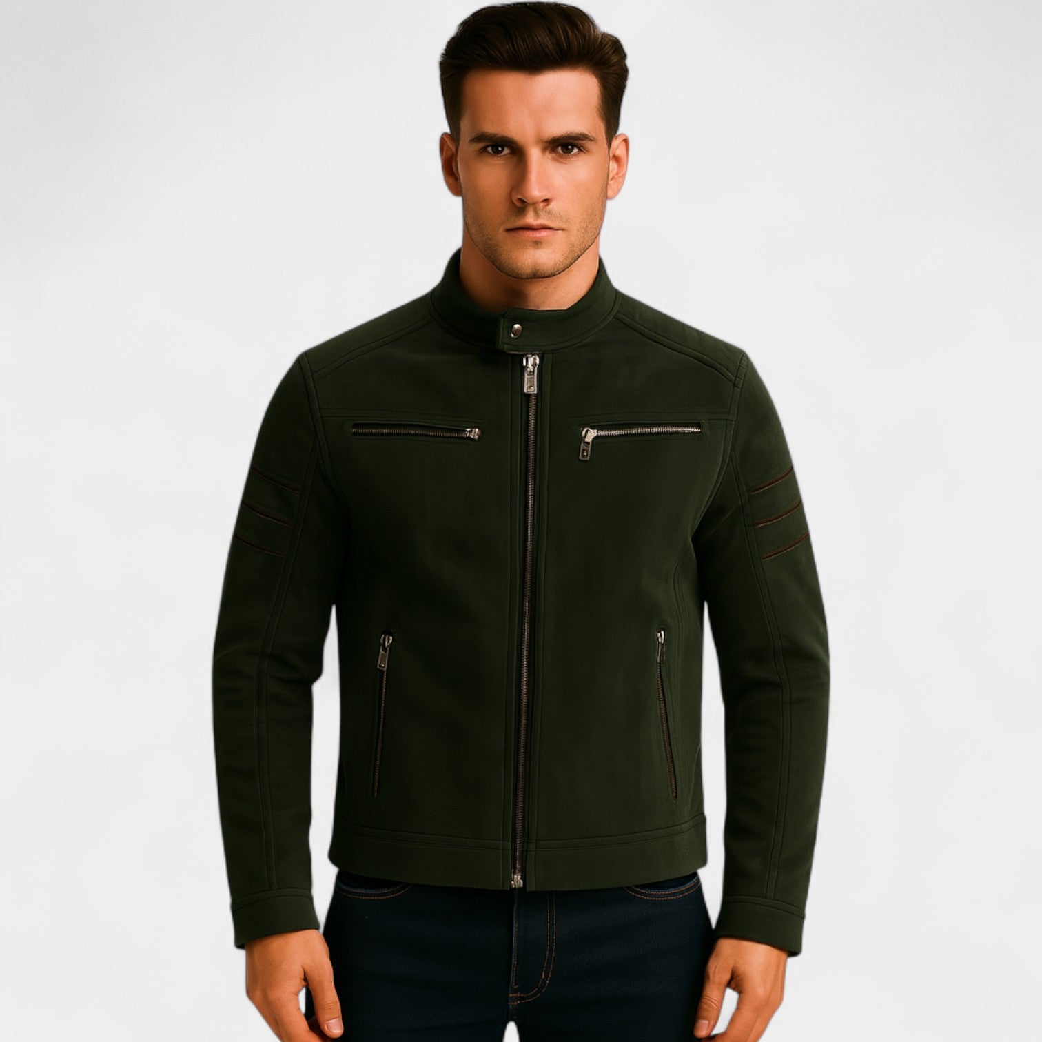 Riche | Veste biker homme cuir suédé – coupe slim streetwear