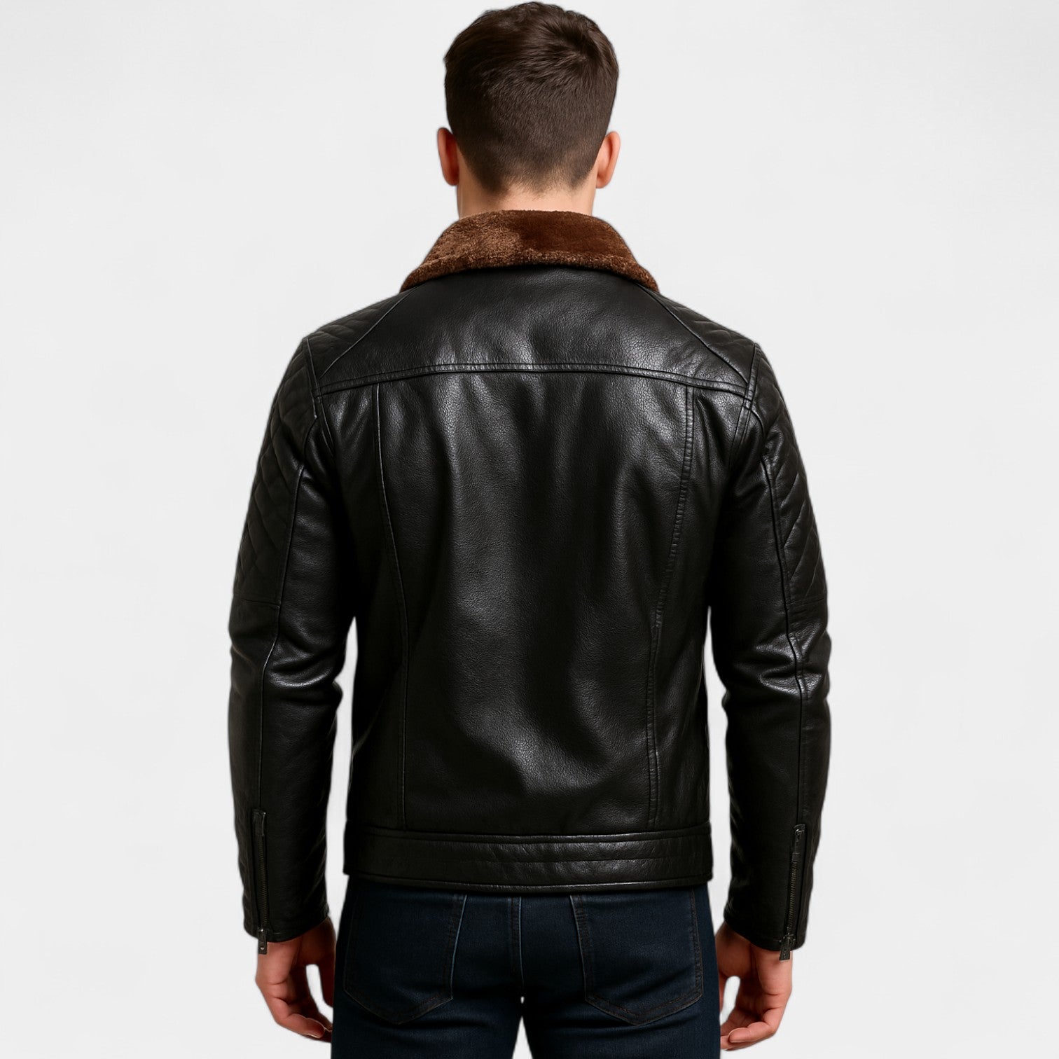 Riche | Veste en cuir homme vintage doublée polaire – zip oblique, chaleur hivernale