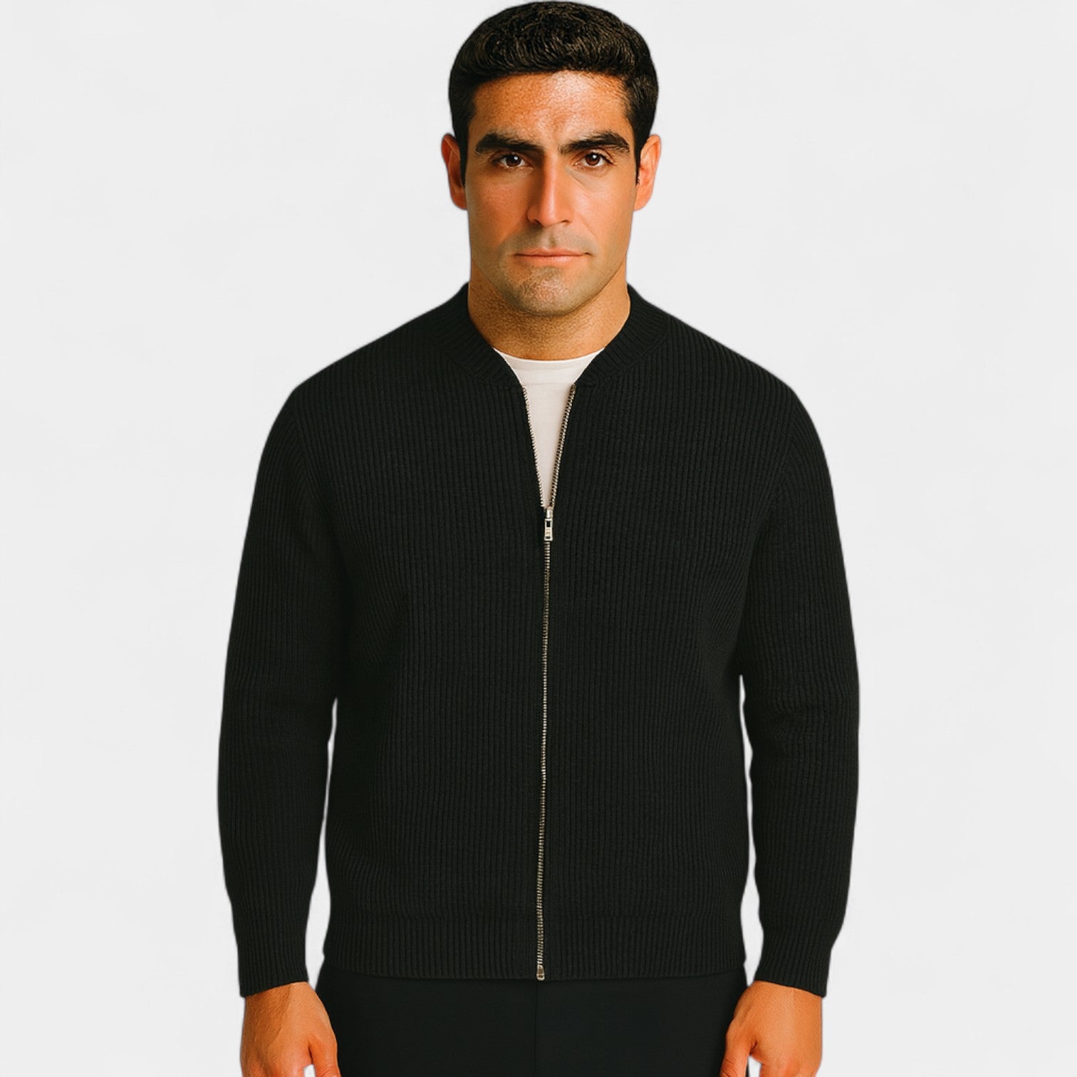 Riche | Cardigan Tricoté Homme Coton Mélangé – Double Zip Coupe Minimaliste