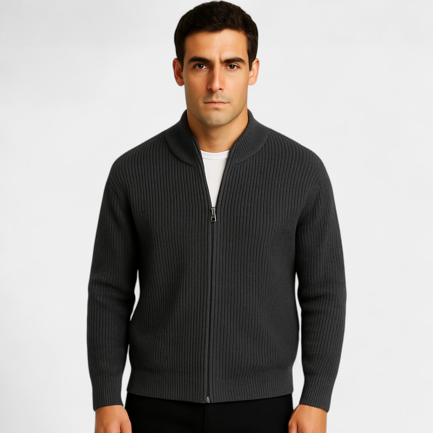 Riche | Cardigan Tricoté Homme Coton Mélangé – Double Zip Coupe Minimaliste