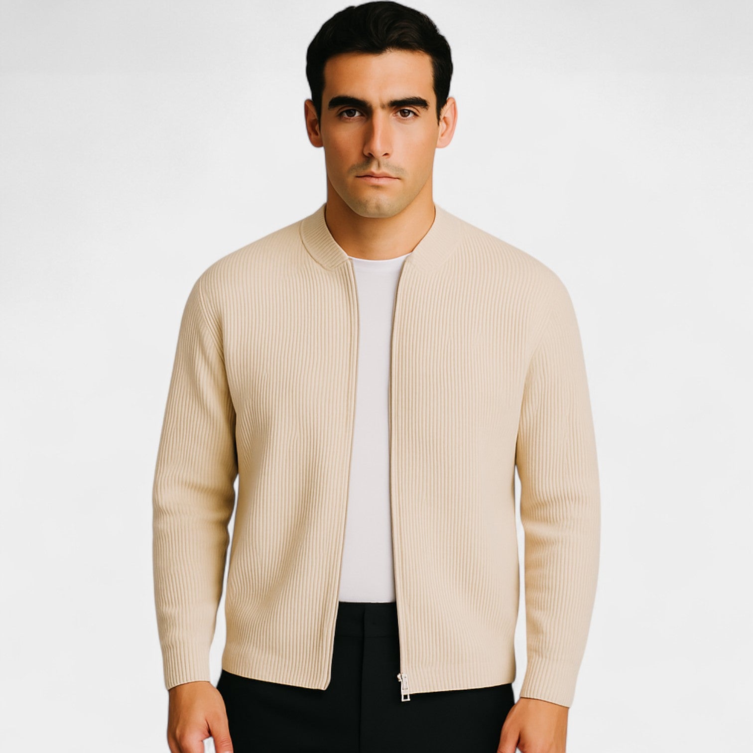 Riche | Cardigan Tricoté Homme Coton Mélangé – Double Zip Coupe Minimaliste