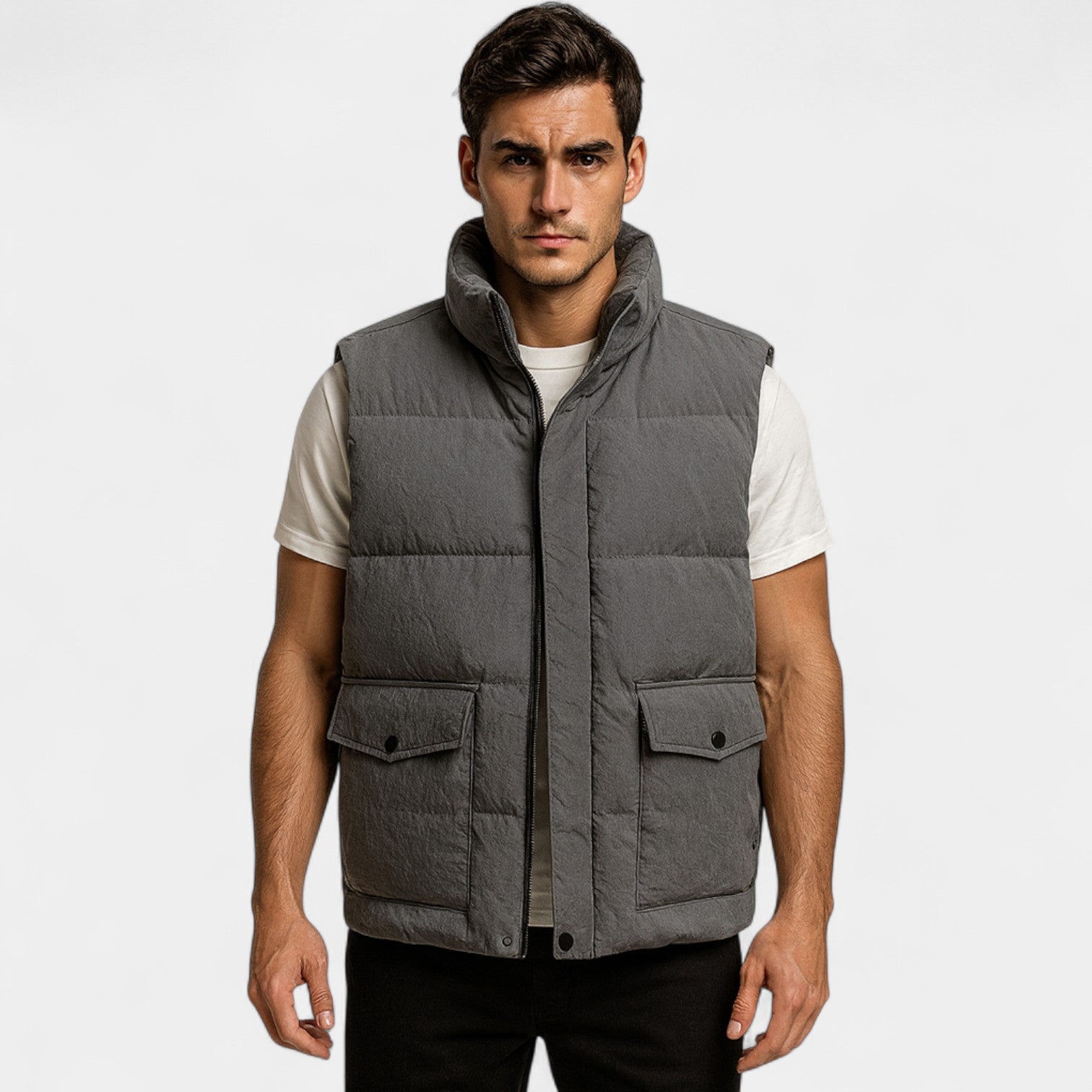 Riche | Gilet sans manches homme mélange technique – Col montant épais