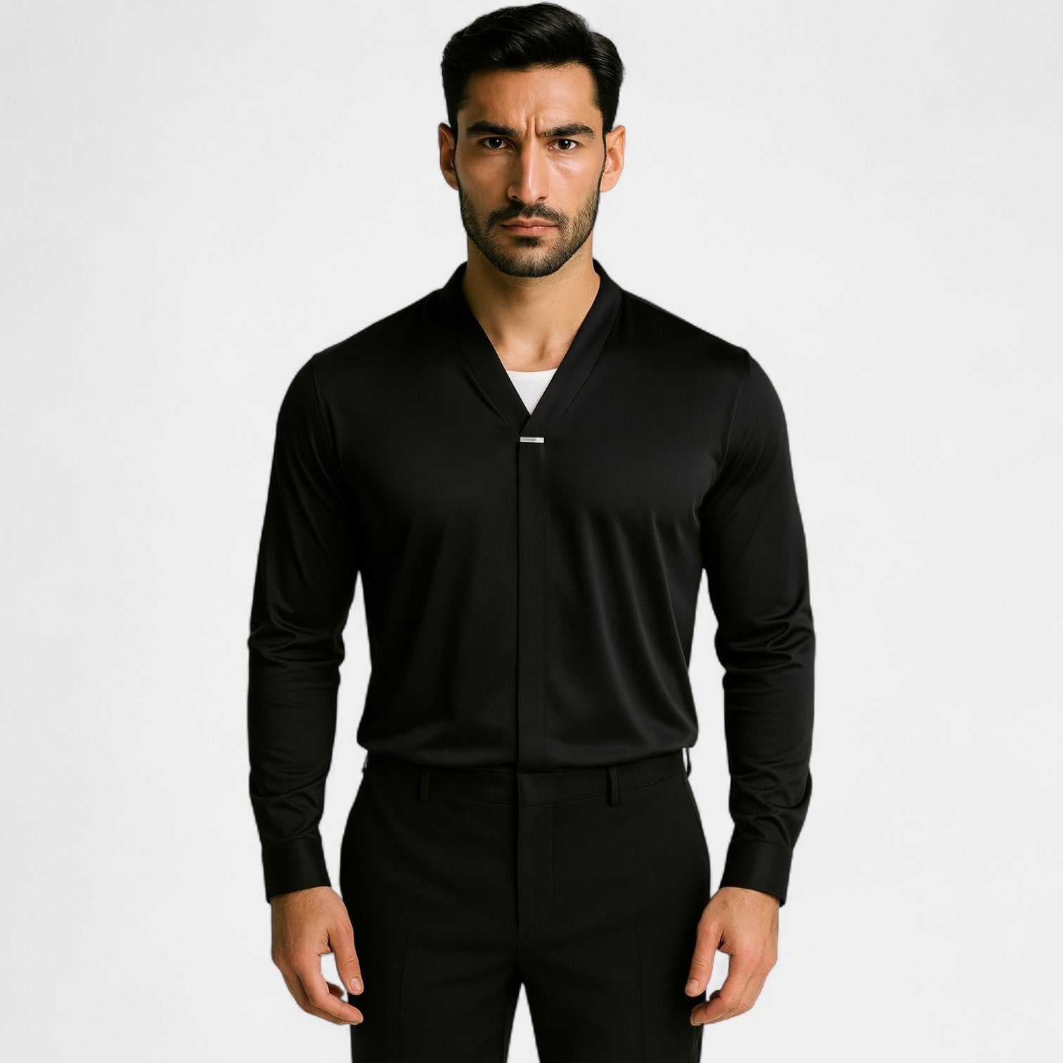 Riche | Chemise col V homme coton mélangé – coupe minimaliste infroissable