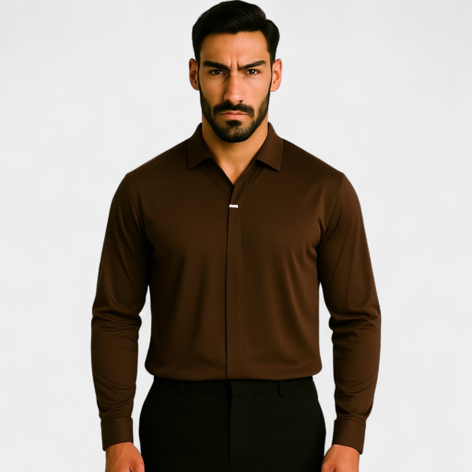 Riche | Chemise col V homme coton mélangé – coupe minimaliste infroissable