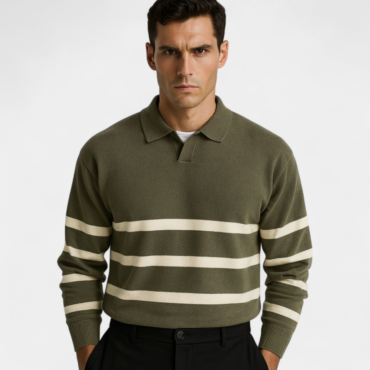 Riche | Polo homme en fibre technique – Manches longues rayé