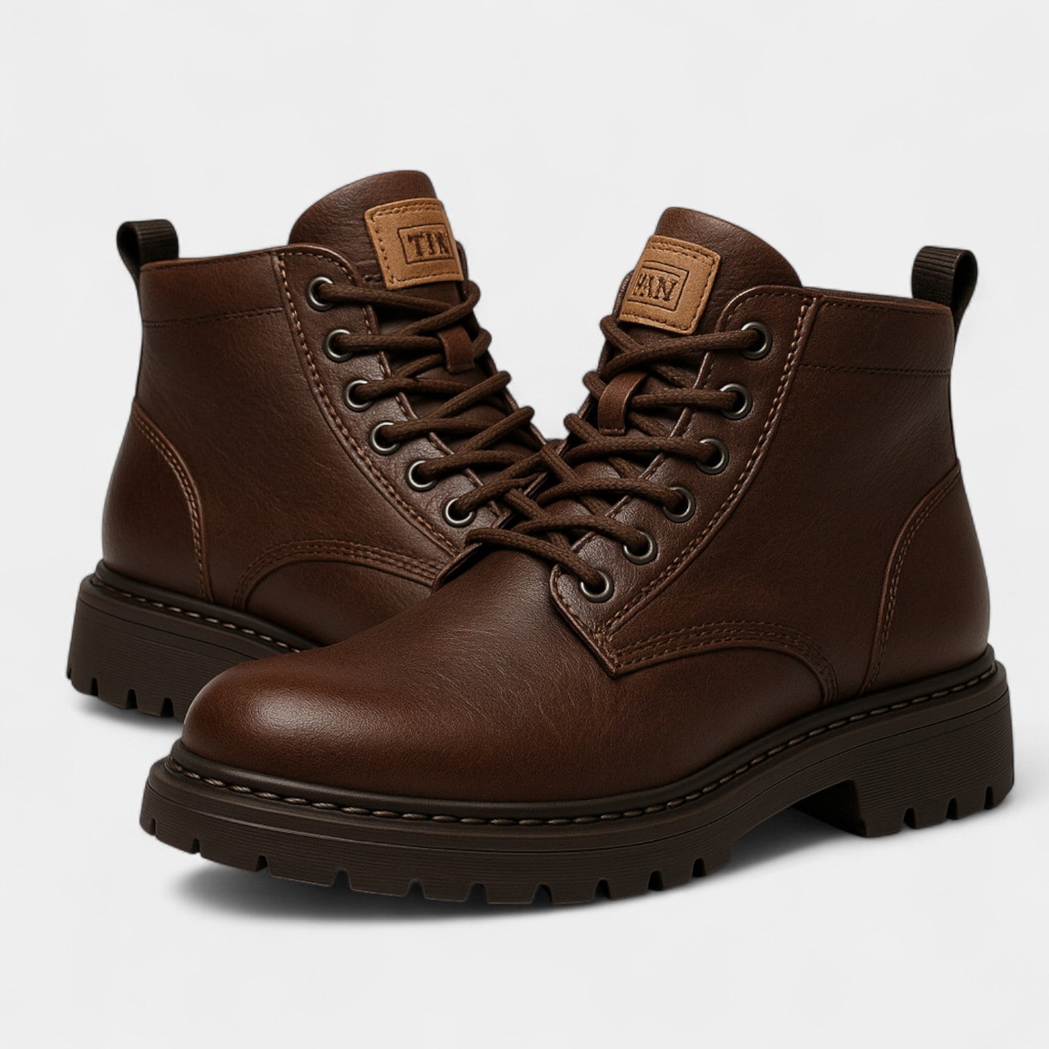 Riche | Bottes rétro homme cuir PU – Semelle épaisse mi-haute