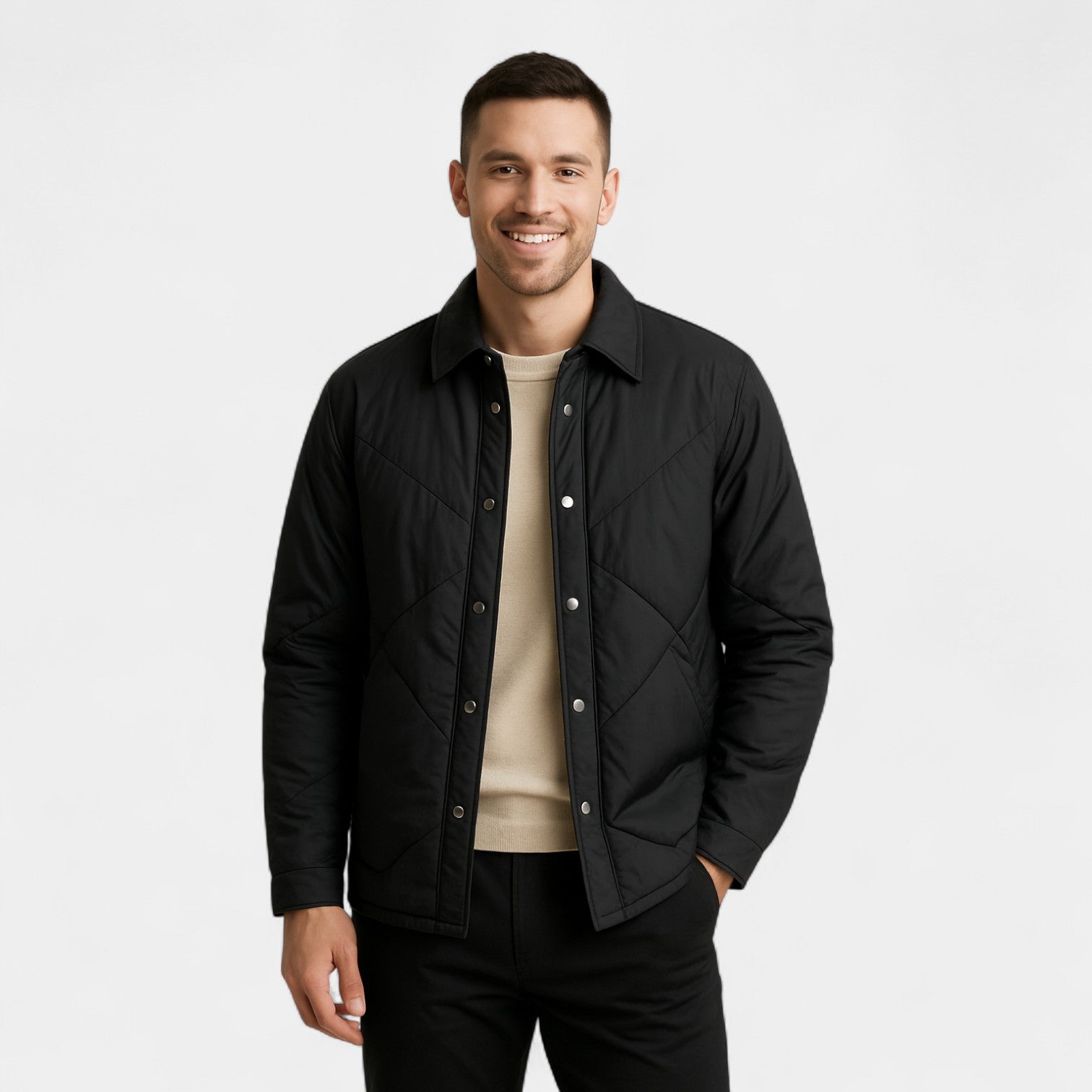 Riche | Veste homme matelassée hiver duvet mélangé – motif losange, ajustée, chaude