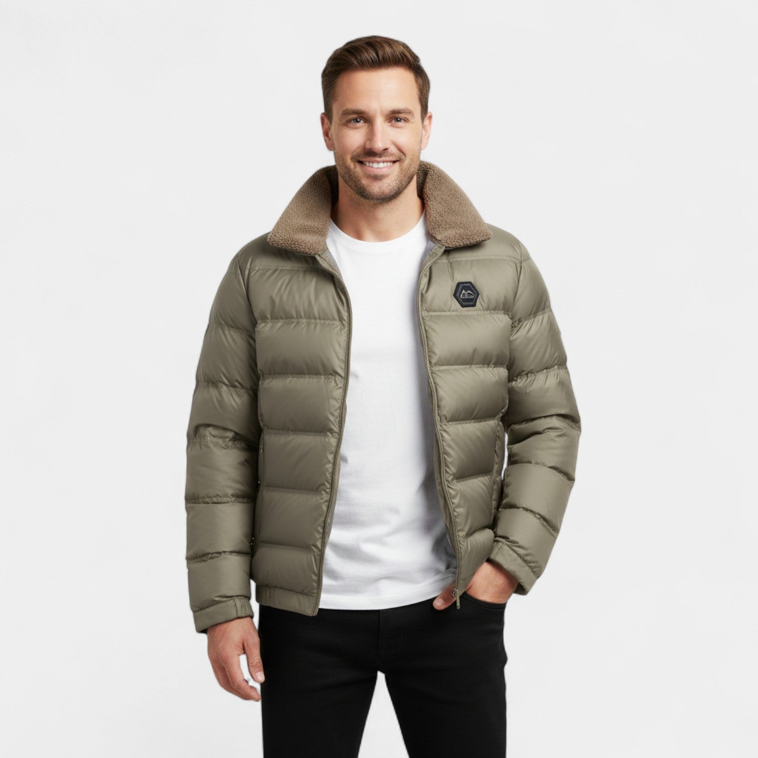 Riche | Doudoune homme col en fourrure isolée – raffinée, chaude, silhouette hivernale