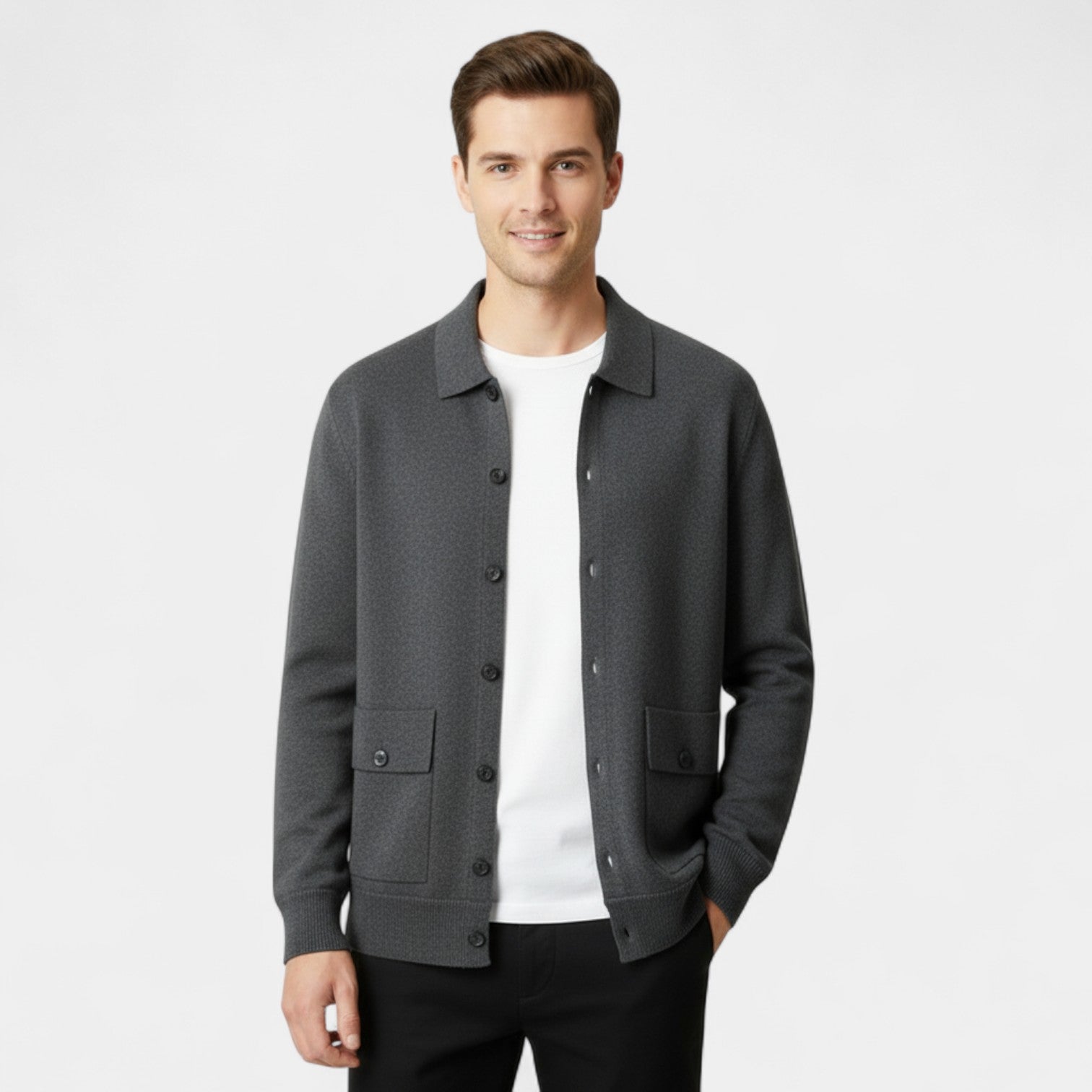 Riche | Cardigan homme en cachemire col polo – maille épaisse, raffiné, luxe intemporel