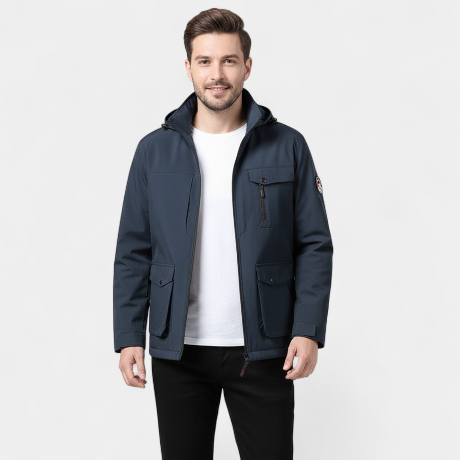 Riche | Veste Coupe-Vent Shell Homme en Matière Technique – Multi-Poches Urbain