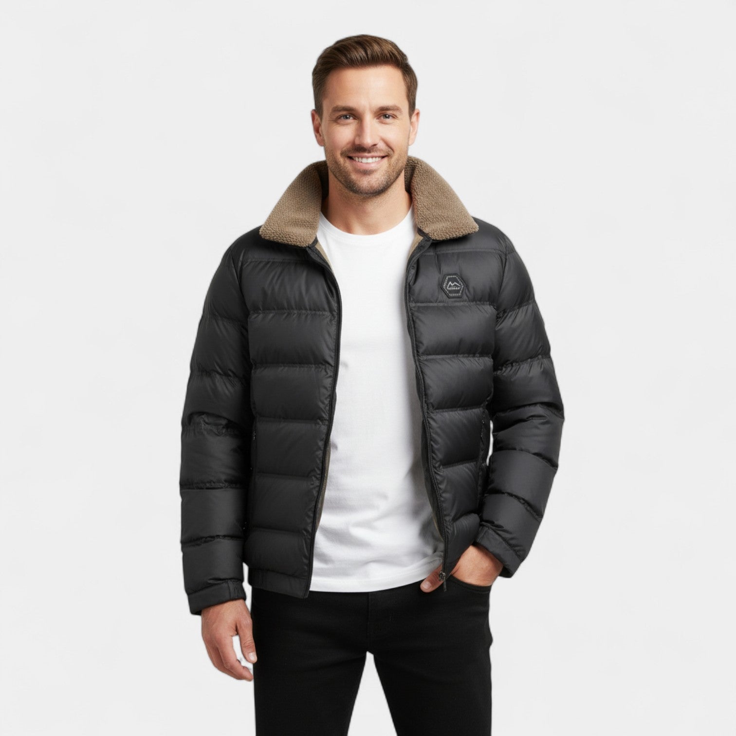 Riche | Doudoune homme col en fourrure isolée – raffinée, chaude, silhouette hivernale