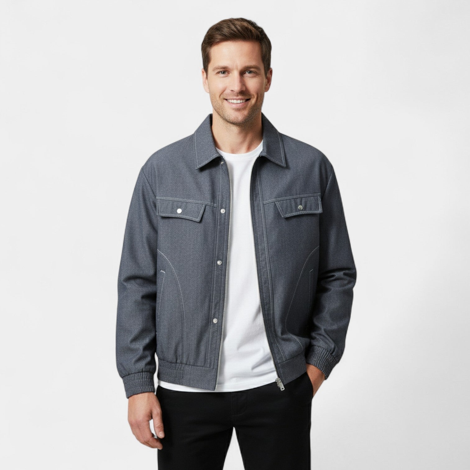 Riche | Blouson en Jean Homme Matière Technique – Coupe Moderne à Revers