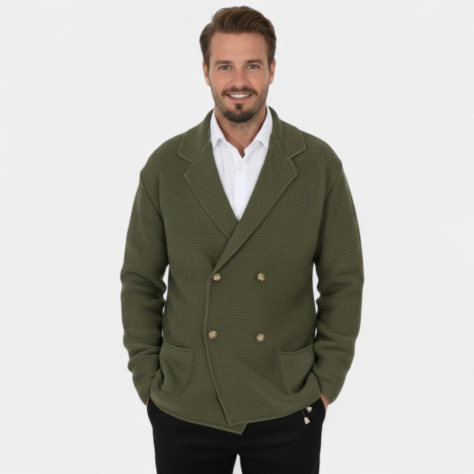Riche | Cardigan Croisé Homme en Maille – Col à Revers Coupe Tailleur