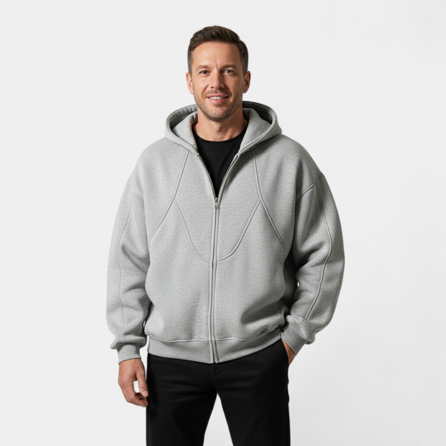 Riche | Cardigan Streetwear à Capuche Homme en Matière Technique – Coupe Urbaine Zippée